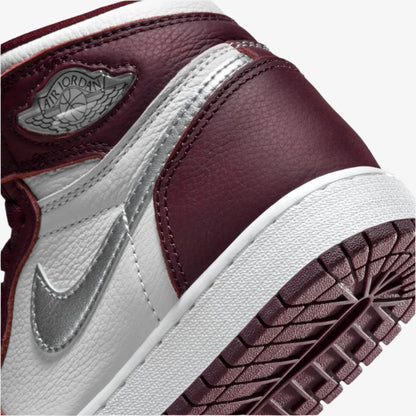 Air Jordan 1 Retro High OG 'Bordeaux' (2021) (GS) [575441-611] Athletic Basketball Sports Sneakers in Bordeaux / Metallic Silver - White for Unisex Youth Kids Junior Boys Girls - AVBL MRKT (8)