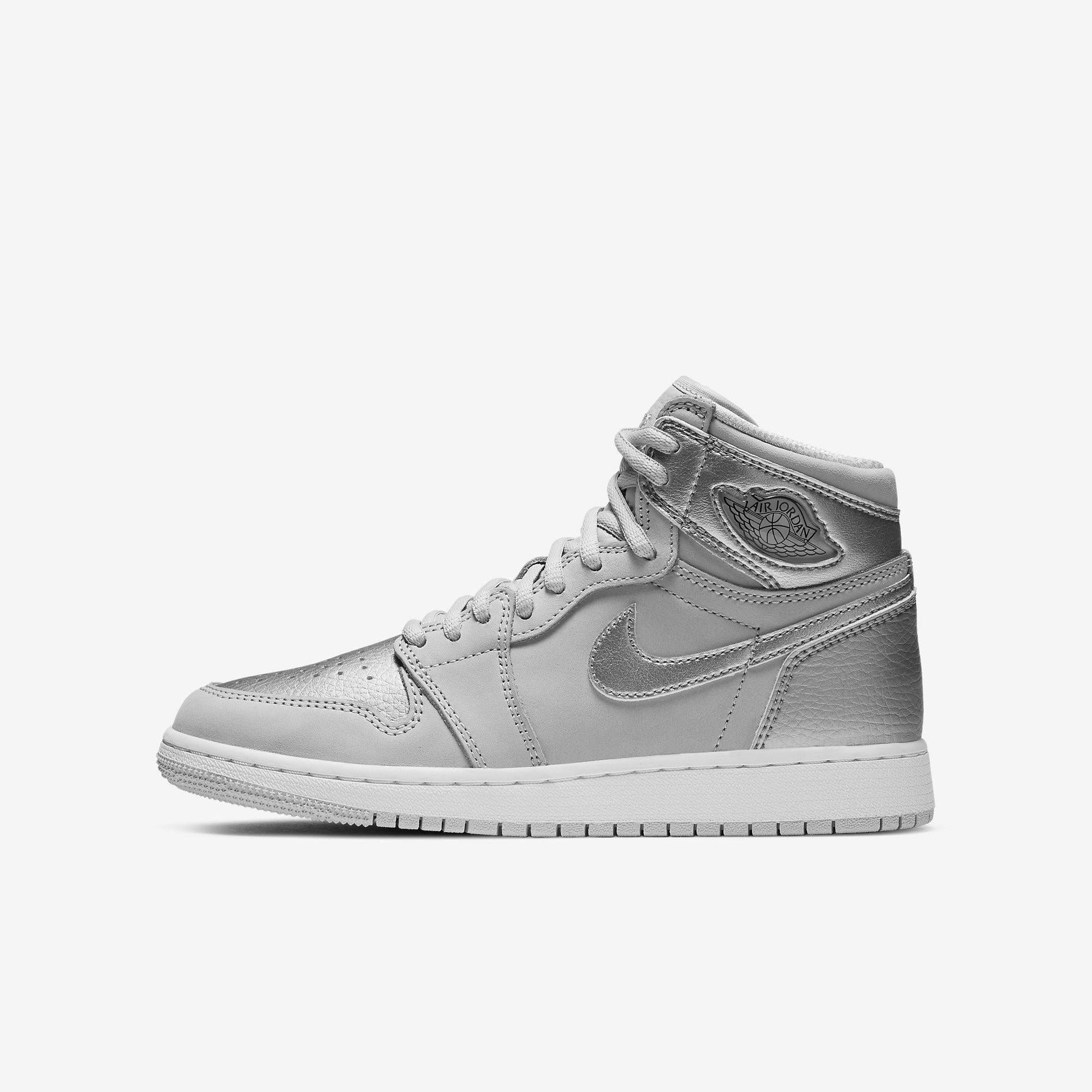 Air Jordan 1 Retro High OG 'Japan Metallic Silver' (2020) (GS) [575441-029] Athletic Basketball Sports Sneakers in Neutral Grey / Metallic Silver for Unisex Youth Kids Junior Boys Girls - AVBL MRKT (2)