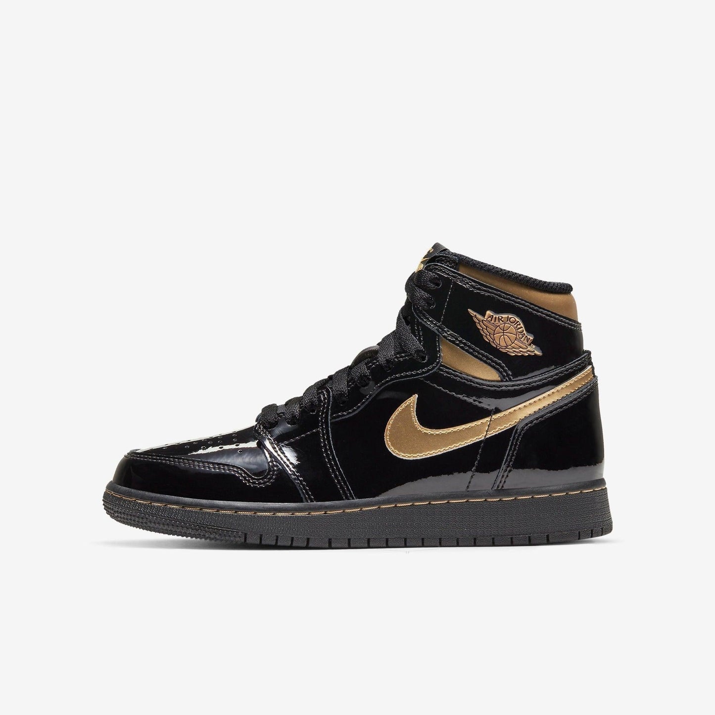 Air Jordan 1 Retro High OG 'Metallic Gold' (2020) (GS) [575441-032] Athletic Basketball Sports Sneakers in Black / Metallic Gold for Unisex Youth Kids Junior Boys Girls - AVBL MRKT (2)