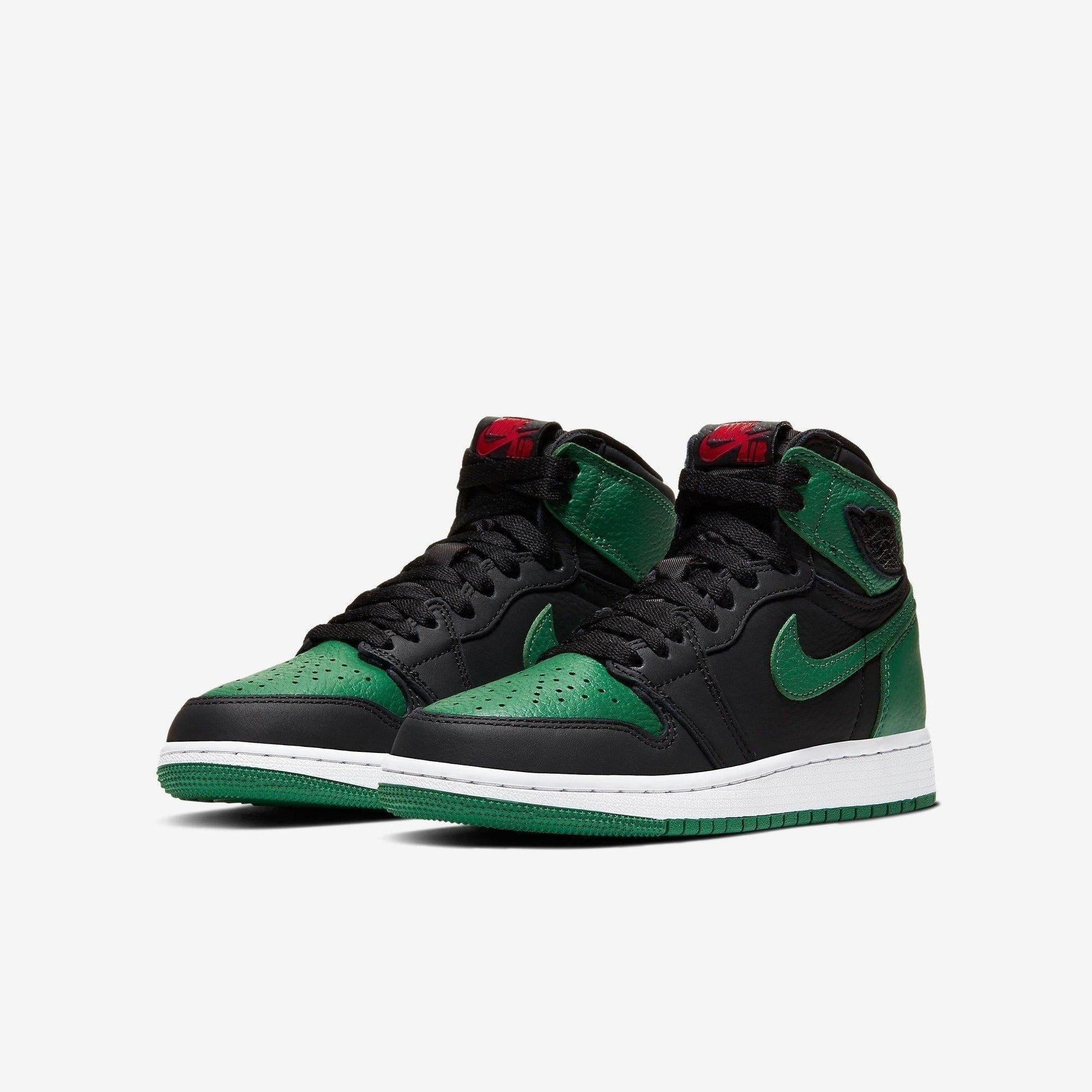 Air Jordan 1 Retro High OG 'Pine Green 2.0' (2020) (GS) [575441-030] Athletic Basketball Sports Sneakers in Black / Pine Green - White - Gym Red for Unisex Youth Kids Junior Boys Girls - AVBL MRKT (1)