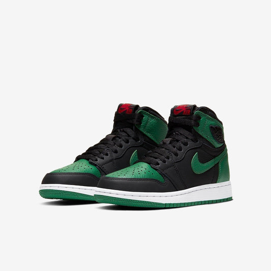Air Jordan 1 Retro High OG 'Pine Green 2.0' (2020) (GS) [575441-030] Athletic Basketball Sports Sneakers in Black / Pine Green - White - Gym Red for Unisex Youth Kids Junior Boys Girls - AVBL MRKT (1)