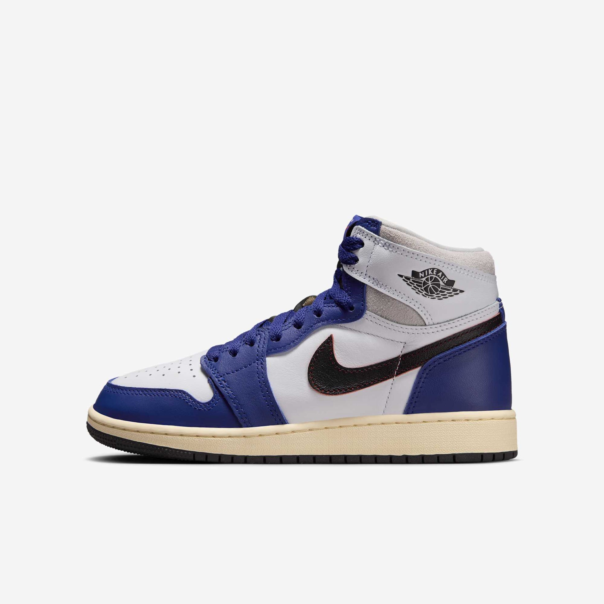 Air Jordan 1 Retro High OG 'Rare Air / Deep Royal Blue' (2025) (GS) [FD1437-100] Athletic Basketball Sports Sneakers in White / Black - Neutral Grey - Deep Royal Blue for Unisex Youth Kids Junior Boys Girls - AVBL MRKT (2)