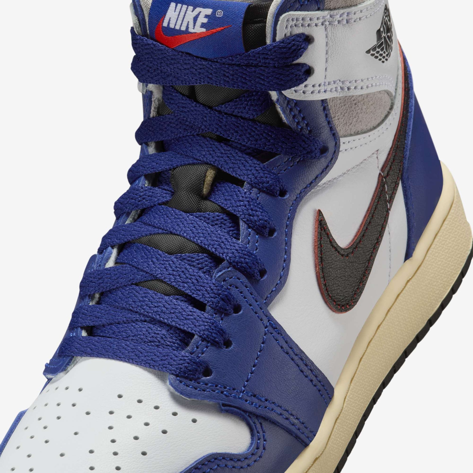 Air Jordan 1 Retro High OG 'Rare Air / Deep Royal Blue' (2025) (GS) [FD1437-100] Athletic Basketball Sports Sneakers in White / Black - Neutral Grey - Deep Royal Blue for Unisex Youth Kids Junior Boys Girls - AVBL MRKT (7)