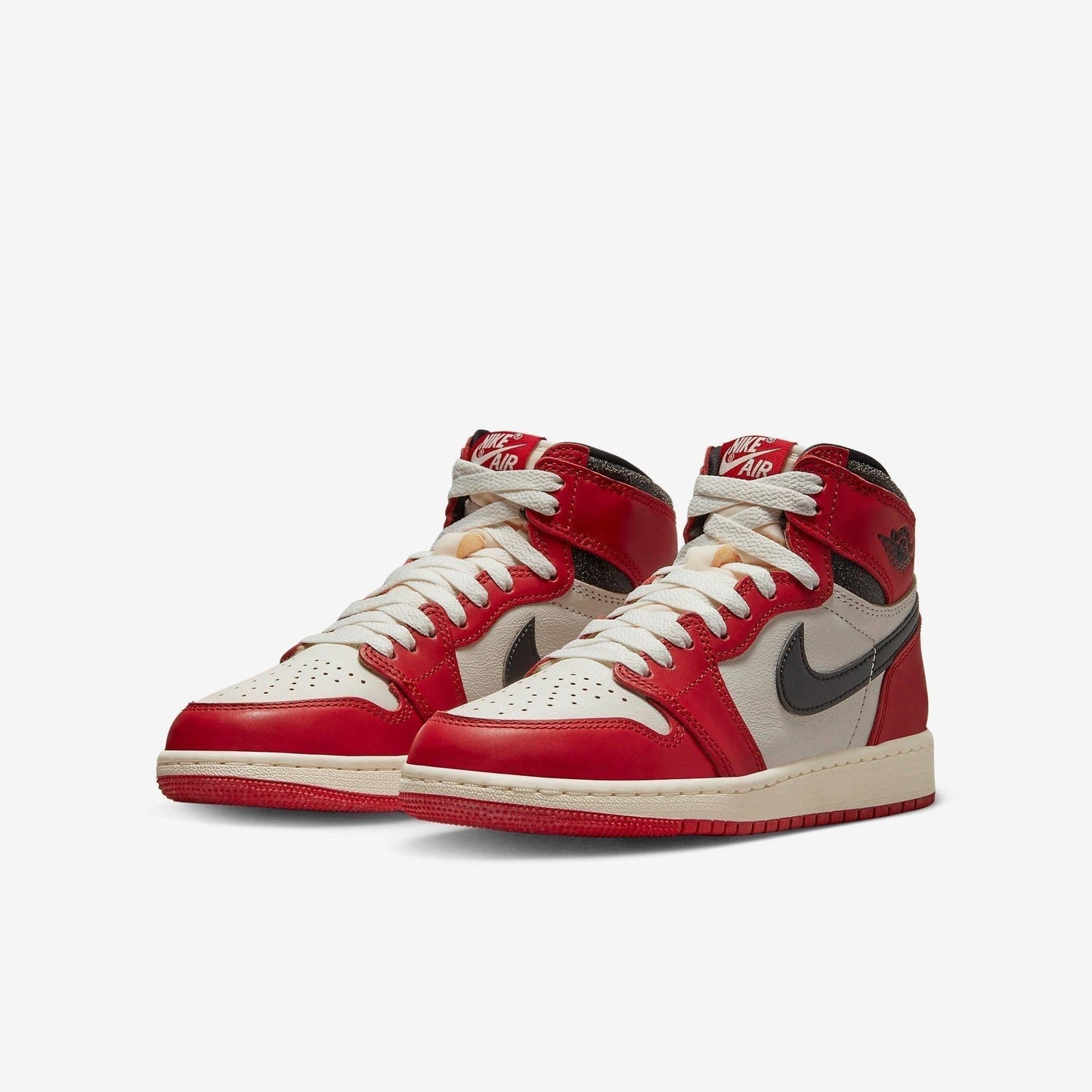 Air Jordan 1 Retro High OG 'Reimagined Chicago / Lost and Found' (2022) (GS) [FD1437-612] Athletic Basketball Sports Sneakers in Varsity Red / Black - Sail - Muslin for Unisex Youth Kids Junior Boys Girls - AVBL MRKT (1)