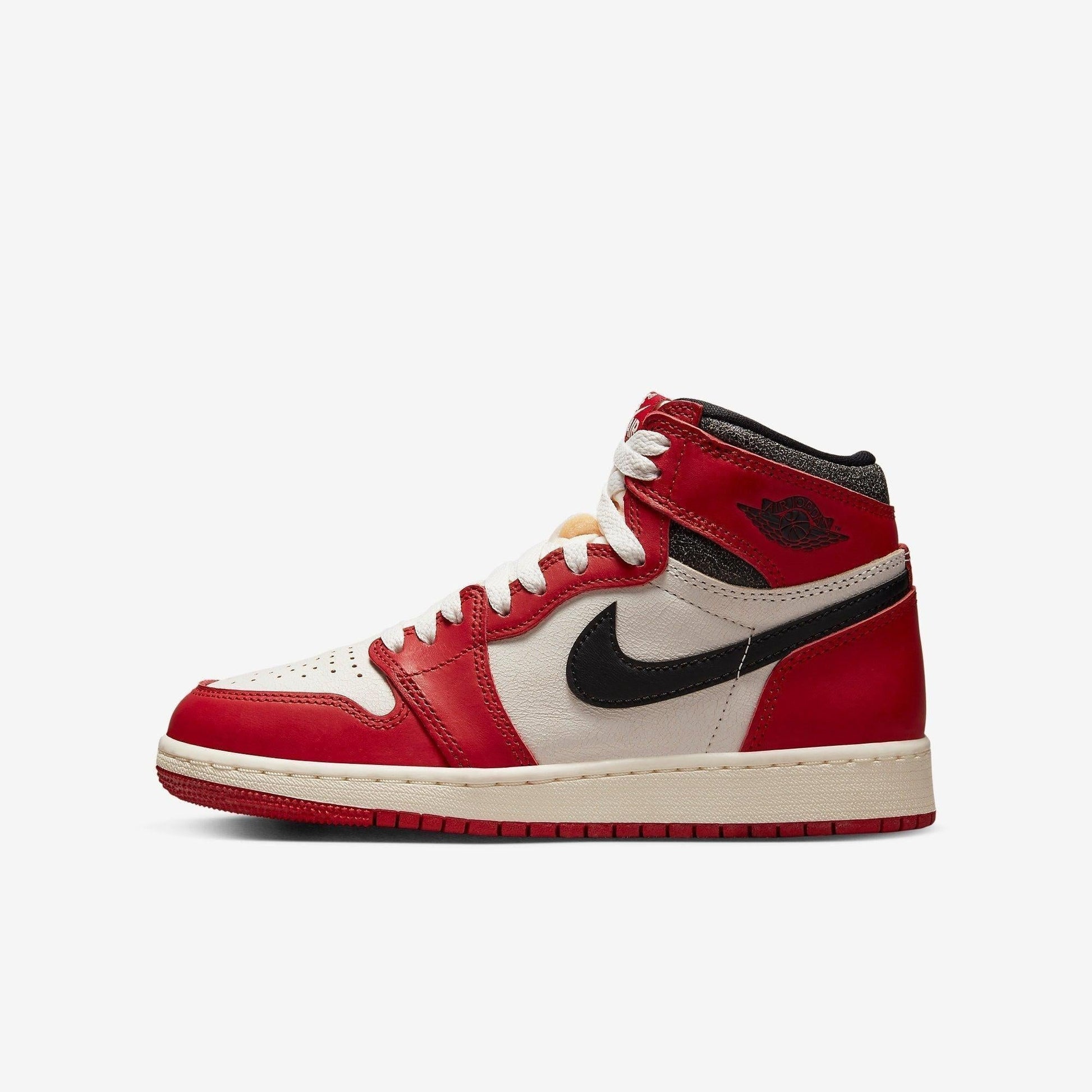 Air Jordan 1 Retro High OG 'Reimagined Chicago / Lost and Found' (2022) (GS) [FD1437-612] Athletic Basketball Sports Sneakers in Varsity Red / Black - Sail - Muslin for Unisex Youth Kids Junior Boys Girls - AVBL MRKT (2)