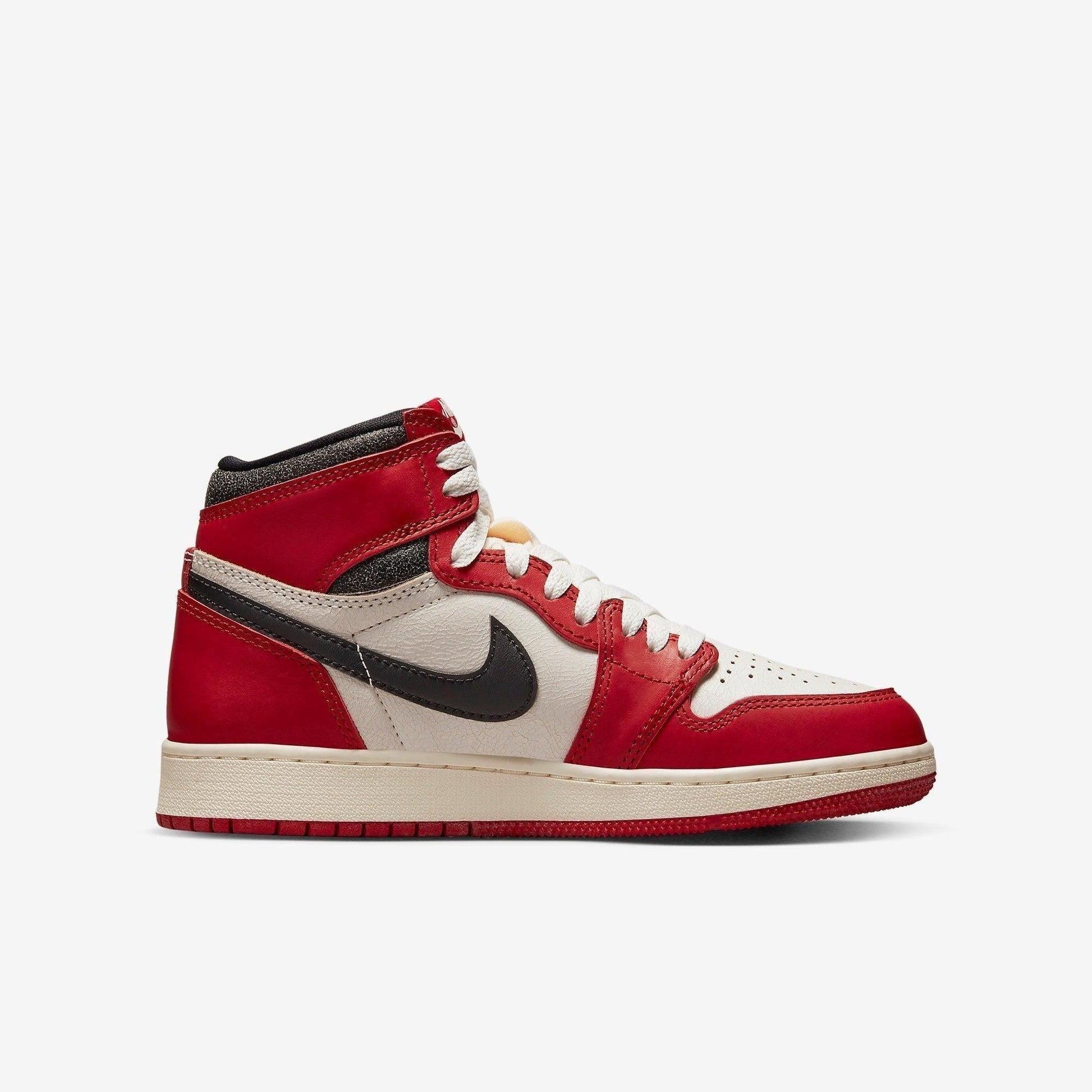Air Jordan 1 Retro High OG 'Reimagined Chicago / Lost and Found' (2022) (GS) [FD1437-612] Athletic Basketball Sports Sneakers in Varsity Red / Black - Sail - Muslin for Unisex Youth Kids Junior Boys Girls - AVBL MRKT (4)