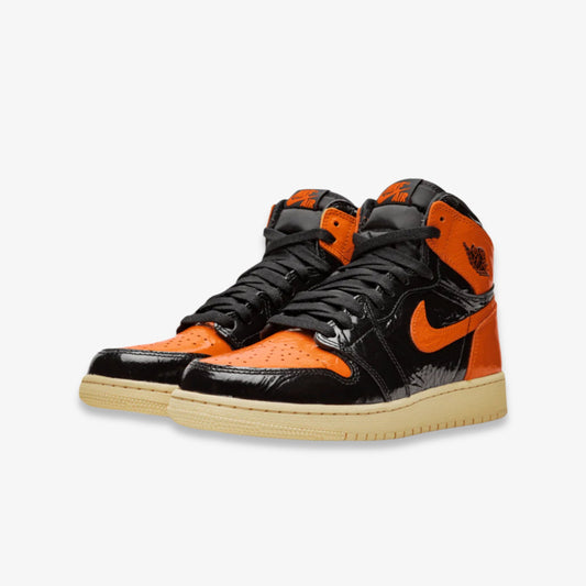 Air Jordan 1 Retro High OG 'Shattered Backboard SBB 3.0' (2019) (GS) [575441-028] Athletic Basketball Sports Sneakers in Black / Starfish - Pale Vanilla for Unisex Youth Kids Junior Boys Girls - AVBL MRKT (1)