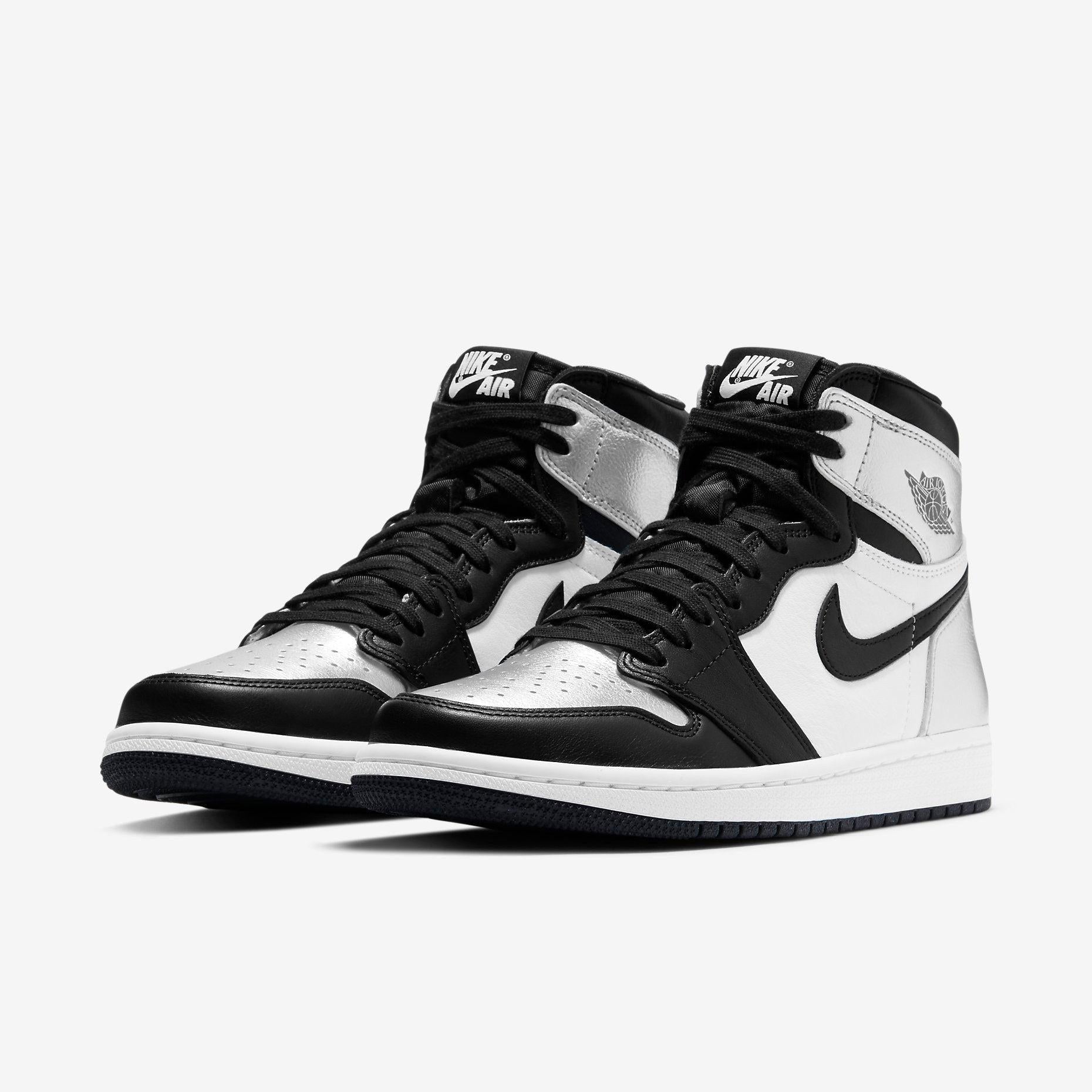 Air Jordan 1 Retro High OG 'Silver Toe' (2021) (Womens) [CD0461-001] Athletic Basketball Sports Sneakers in Black / Black - Metallic Silver for Unisex Adult Female Ladies Girls WMNS - AVBL MRKT (1)