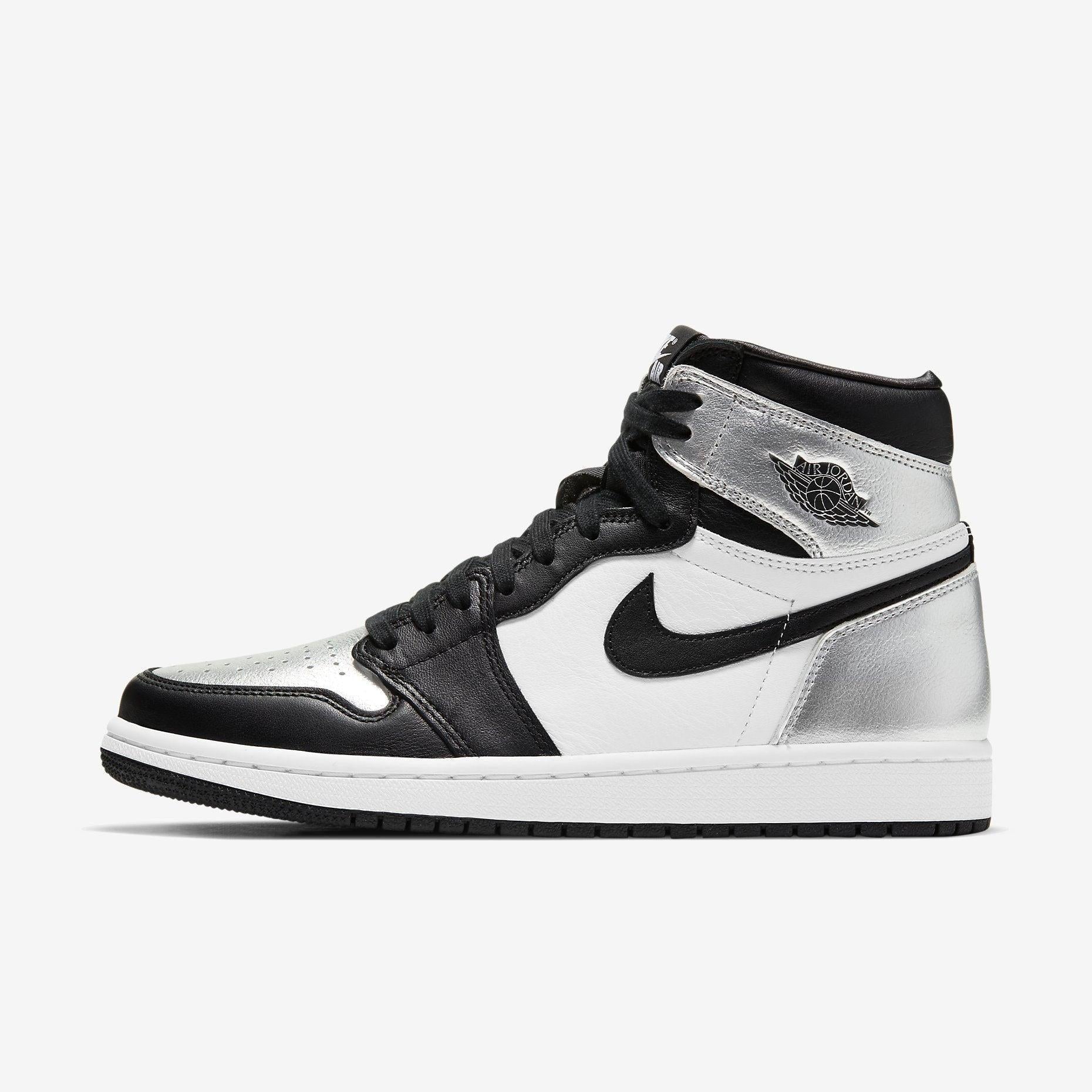 Air Jordan 1 Retro High OG 'Silver Toe' (2021) (Womens) [CD0461-001] Athletic Basketball Sports Sneakers in Black / Black - Metallic Silver for Unisex Adult Female Ladies Girls WMNS - AVBL MRKT (2)