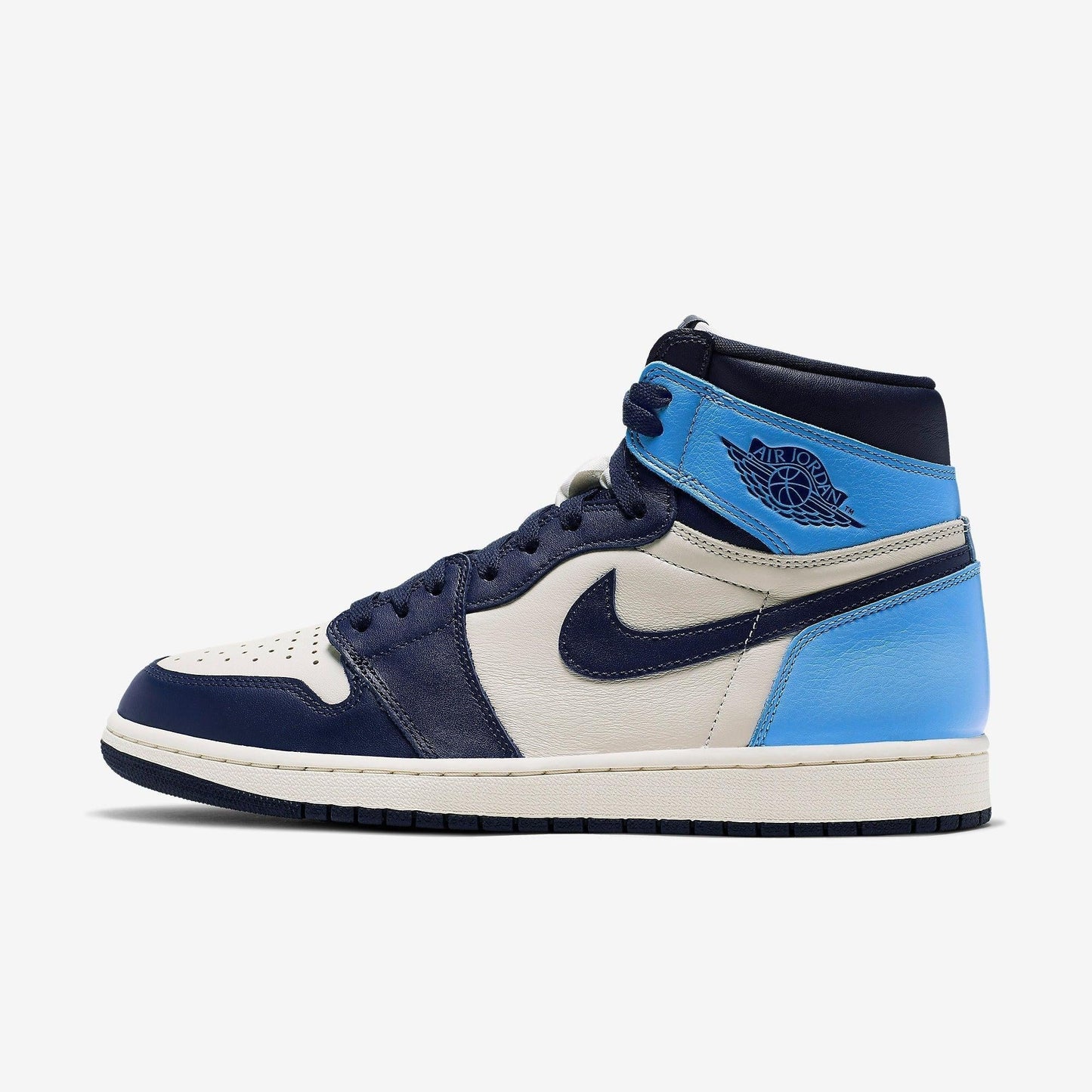 Air Jordan 1 Retro High OG 'UNC Obsidian' (2019) [555088-140] Athletic Basketball Sports Sneakers in Sail / Obsidian - University Blue for Unisex Adult Mens - AVBL MRKT (2)