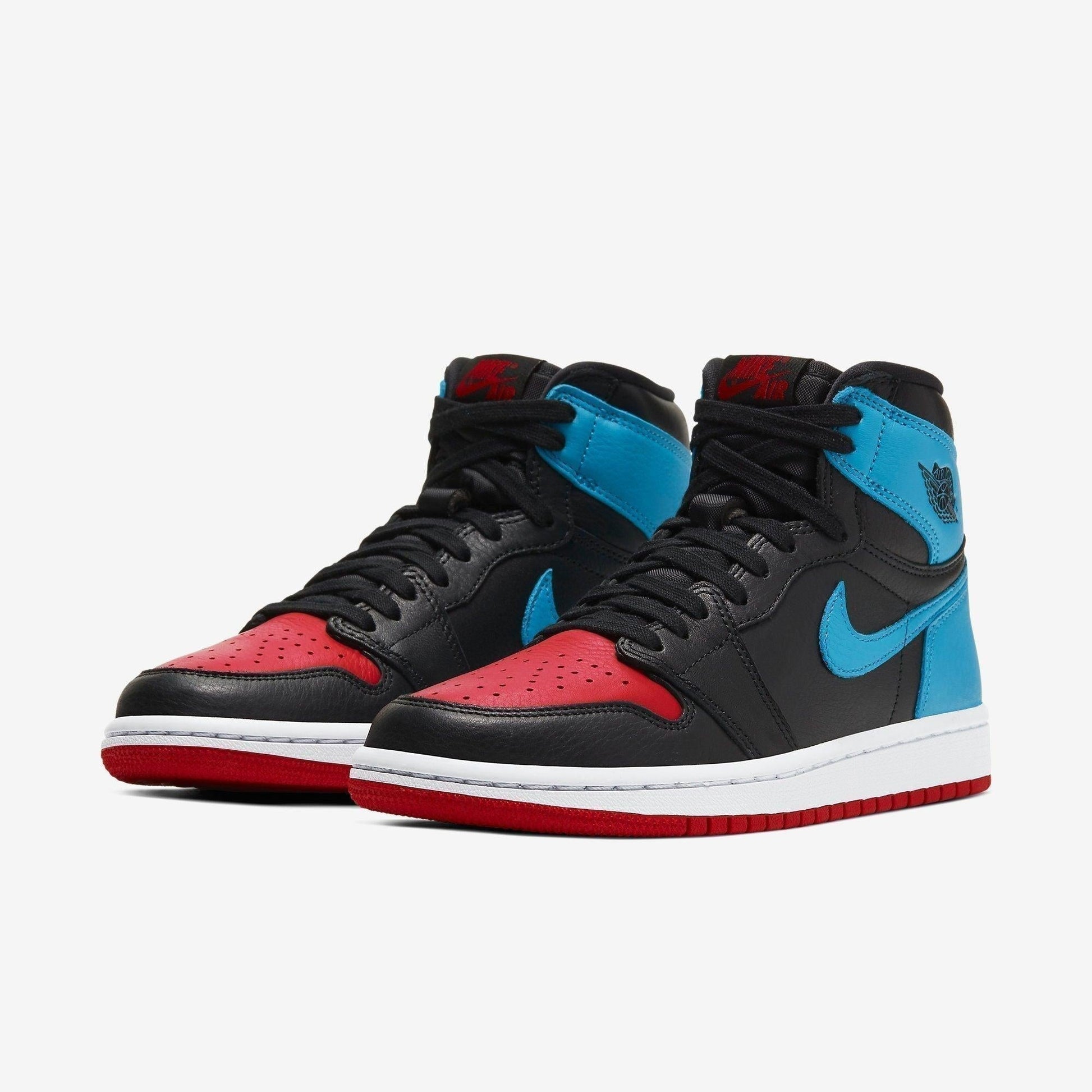 Air Jordan 1 Retro High OG 'UNC to Chicago' (2020) (Womens) [CD0461-046] Athletic Basketball Sports Sneakers in Black / Dark Powder Blue - Gym Red for Unisex Adult Female Ladies Girls WMNS - AVBL MRKT (1)
