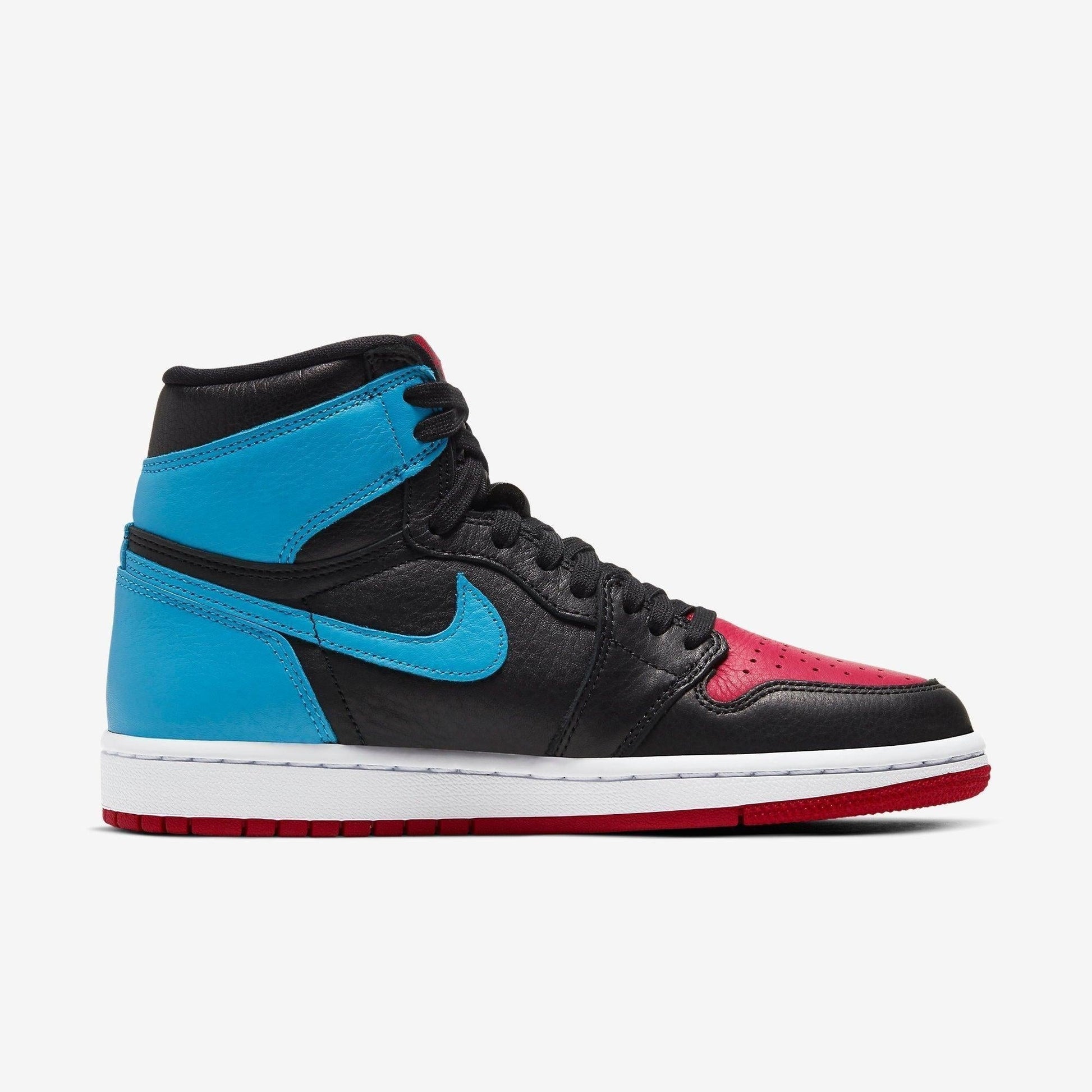 Air Jordan 1 Retro High OG 'UNC to Chicago' (2020) (Womens) [CD0461-046] Athletic Basketball Sports Sneakers in Black / Dark Powder Blue - Gym Red for Unisex Adult Female Ladies Girls WMNS - AVBL MRKT (4)