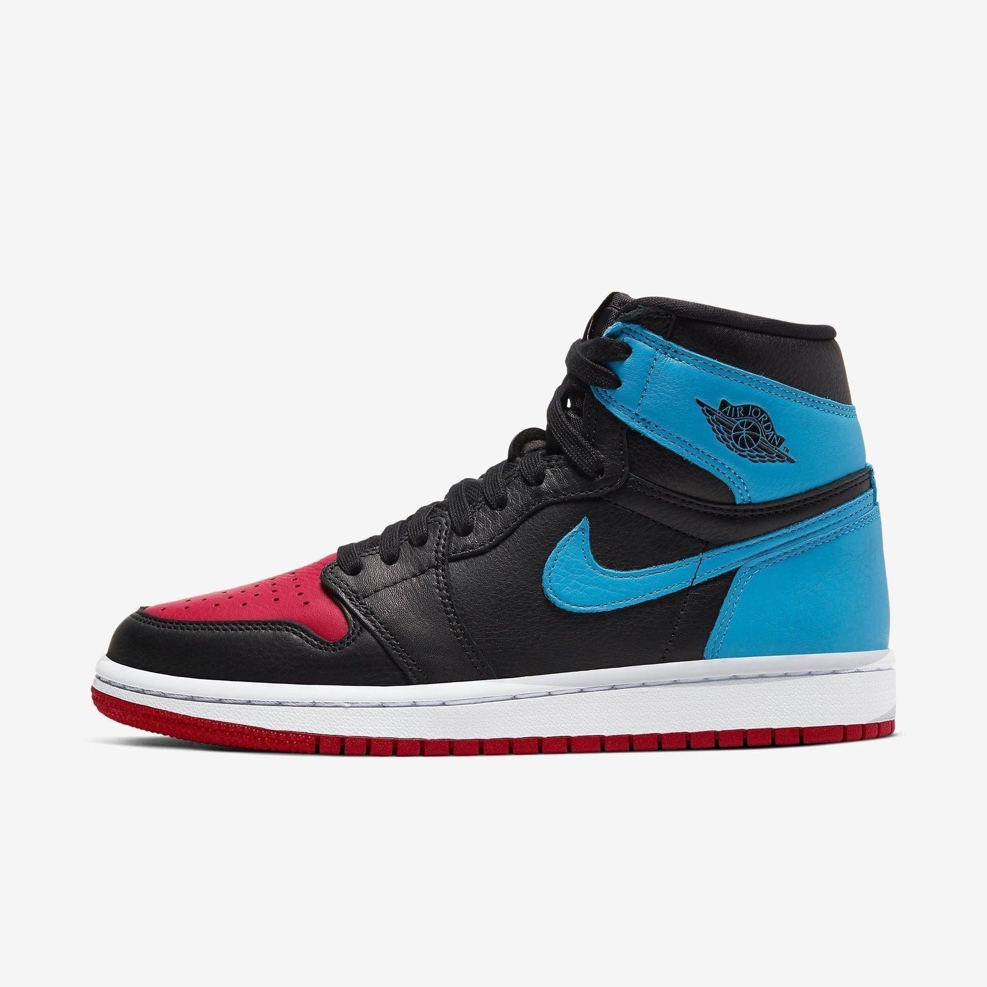 Air Jordan 1 Retro High OG 'UNC to Chicago' (2020) (Womens) [CD0461-046] Athletic Basketball Sports Sneakers in Black / Dark Powder Blue - Gym Red for Unisex Adult Female Ladies Girls WMNS - AVBL MRKT (2)