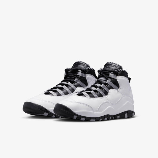 Air Jordan 10 Retro 'OG Steel' (2025) (GS) [IB7359-104] Athletic Basketball Sports Sneakers in White / Black - Light Steel Grey for Unisex Youth Kids Junior Boys Girls - AVBL MRKT (1)