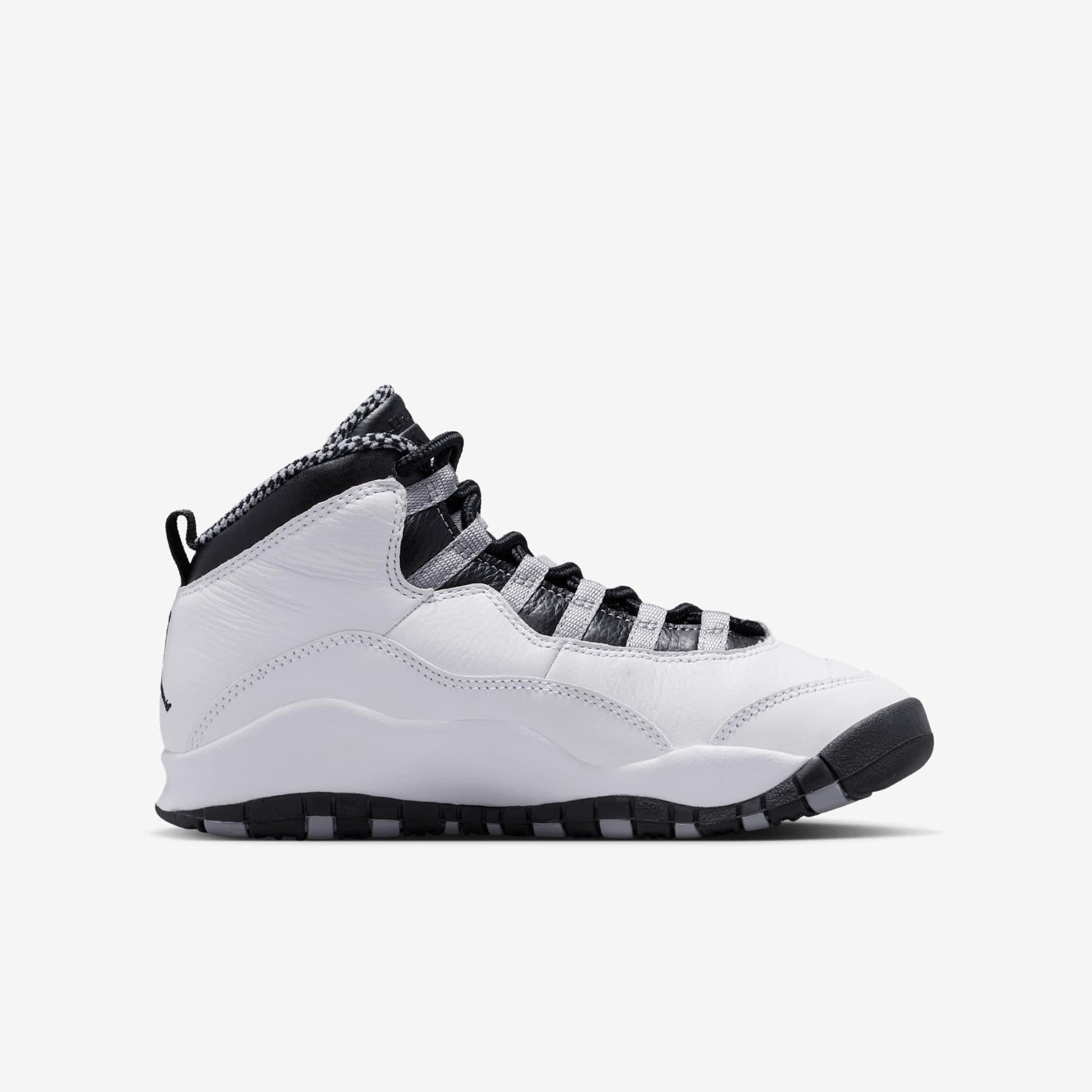Air Jordan 10 Retro 'OG Steel' (2025) (GS) [IB7359-104] Athletic Basketball Sports Sneakers in White / Black - Light Steel Grey for Unisex Youth Kids Junior Boys Girls - AVBL MRKT (4)