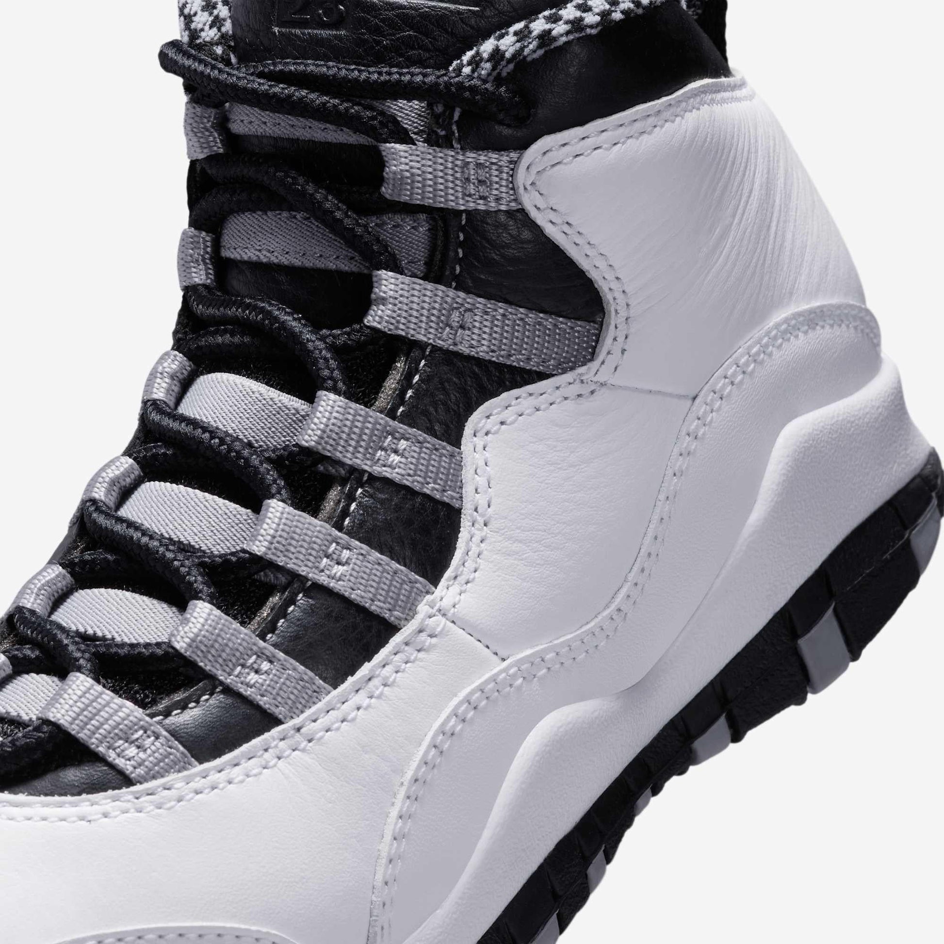 Air Jordan 10 Retro 'OG Steel' (2025) (GS) [IB7359-104] Athletic Basketball Sports Sneakers in White / Black - Light Steel Grey for Unisex Youth Kids Junior Boys Girls - AVBL MRKT (7)