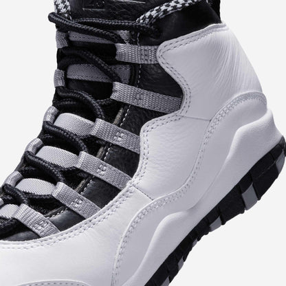 Air Jordan 10 Retro 'OG Steel' (2025) (GS) [IB7359-104] Athletic Basketball Sports Sneakers in White / Black - Light Steel Grey for Unisex Youth Kids Junior Boys Girls - AVBL MRKT (7)