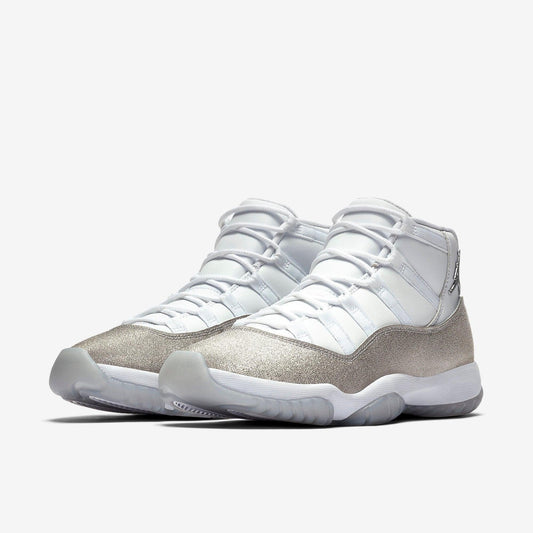 Air Jordan 11 Retro 'Metallic Silver / Glitter' (2019) (Womens) [AR0715-100] Athletic Basketball Sports Sneakers in White / Metallic Silver for Unisex Adult Female Ladies Girls WMNS - AVBL MRKT (1)