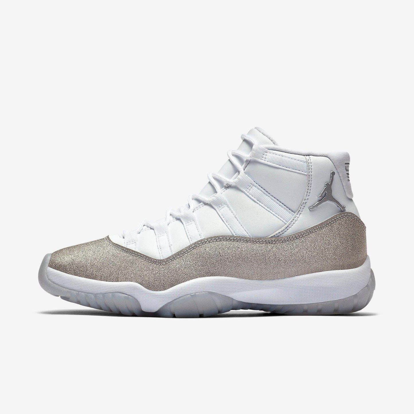 Air Jordan 11 Retro 'Metallic Silver / Glitter' (2019) (Womens) [AR0715-100] Athletic Basketball Sports Sneakers in White / Metallic Silver for Unisex Adult Female Ladies Girls WMNS - AVBL MRKT (2)