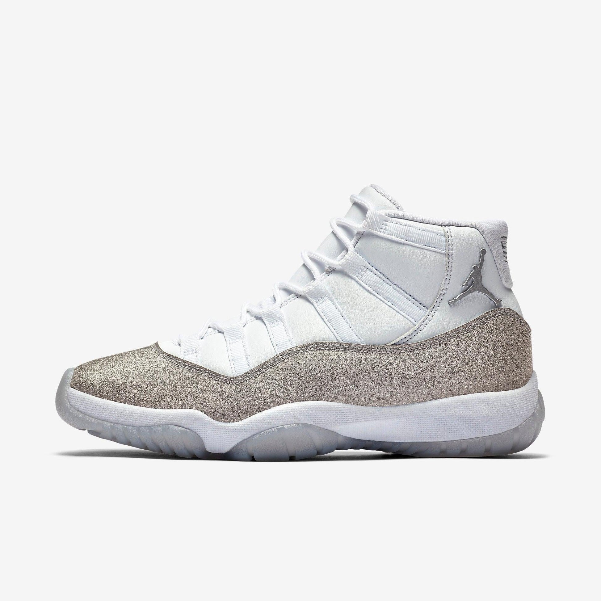 Air Jordan 11 Retro 'Metallic Silver / Glitter' (2019) (Womens) [AR0715-100] Athletic Basketball Sports Sneakers in White / Metallic Silver for Unisex Adult Female Ladies Girls WMNS - AVBL MRKT (2)