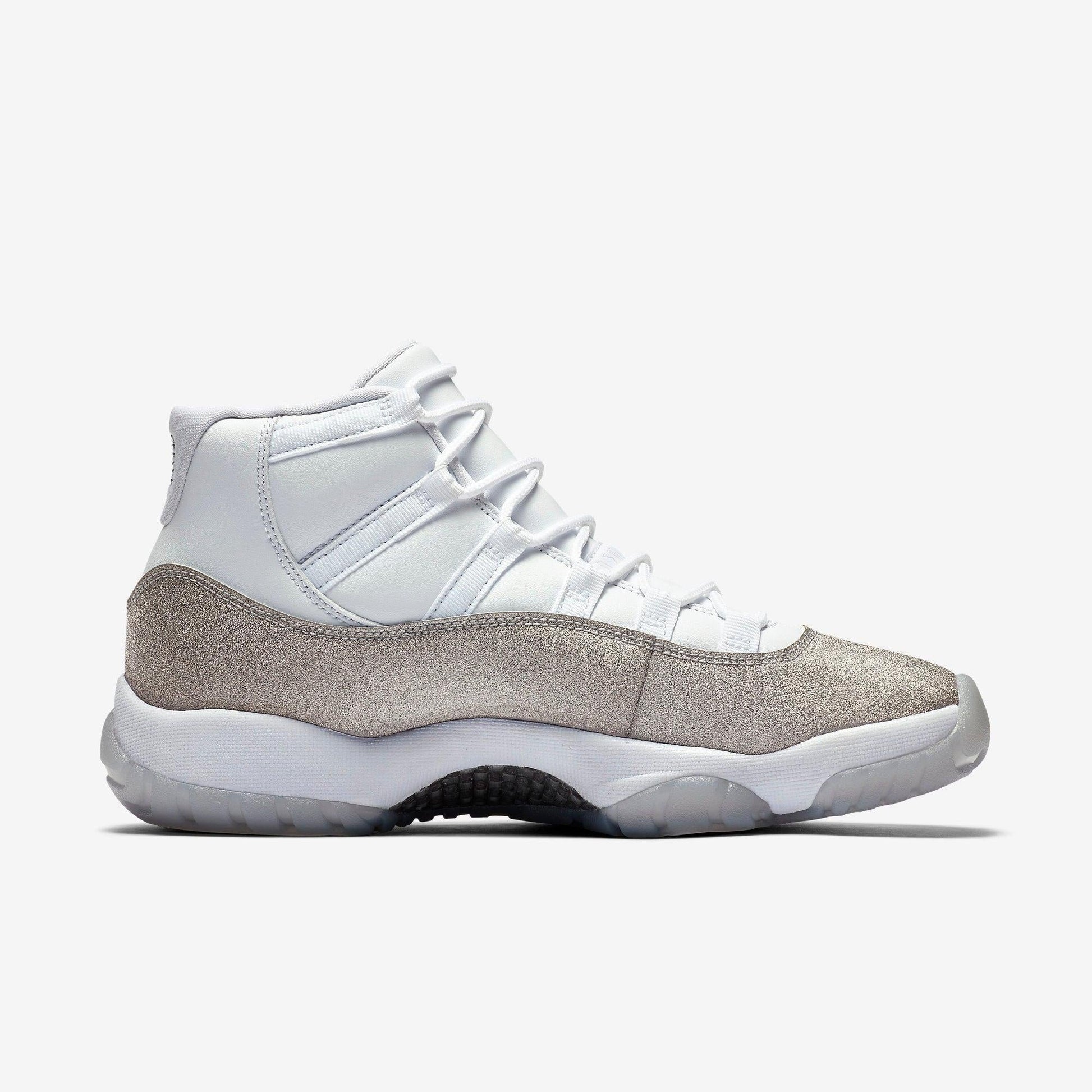 Air Jordan 11 Retro 'Metallic Silver / Glitter' (2019) (Womens) [AR0715-100] Athletic Basketball Sports Sneakers in White / Metallic Silver for Unisex Adult Female Ladies Girls WMNS - AVBL MRKT (4)