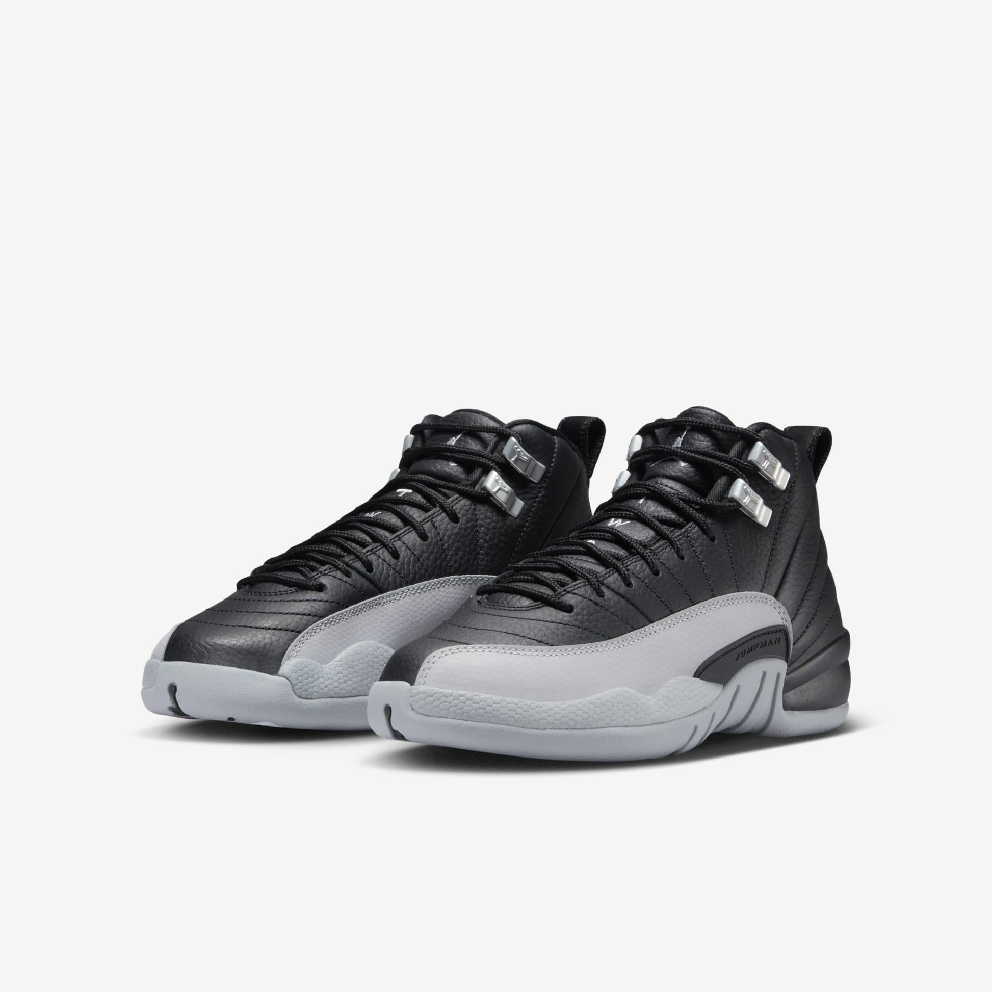 Air Jordan 12 Retro 'Birmingham Barons' (2024) (GS) [153265-010] Athletic Basketball Sports Sneakers in Black / Wolf Grey - White for Unisex Youth Kids Junior Boys Girls - AVBL MRKT (1)
