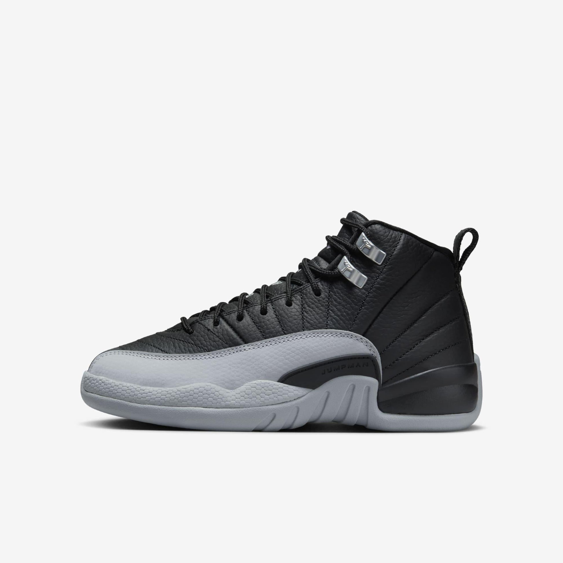 Air Jordan 12 Retro 'Birmingham Barons' (2024) (GS) [153265-010] Athletic Basketball Sports Sneakers in Black / Wolf Grey - White for Unisex Youth Kids Junior Boys Girls - AVBL MRKT (2)