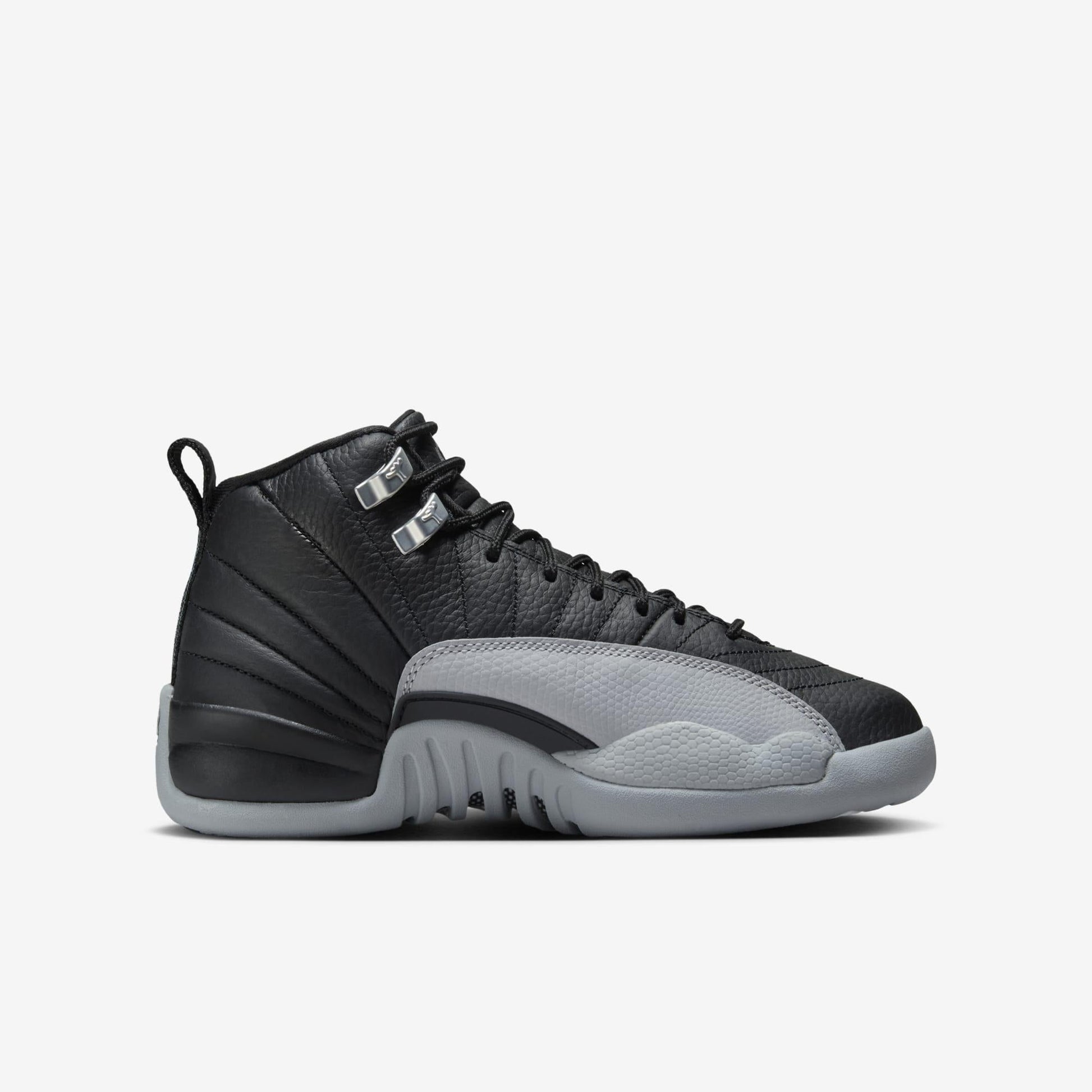 Air Jordan 12 Retro 'Birmingham Barons' (2024) (GS) [153265-010] Athletic Basketball Sports Sneakers in Black / Wolf Grey - White for Unisex Youth Kids Junior Boys Girls - AVBL MRKT (4)