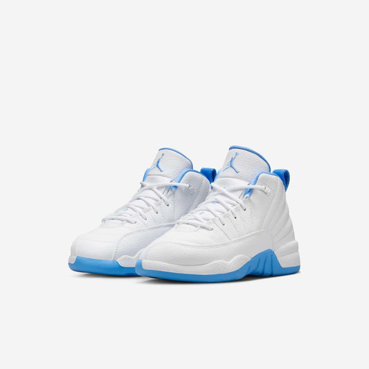 Air Jordan 12 Retro 'Melo / UNC University Blue' (2025) (PS) [151186-112] Athletic Basketball Sports Sneakers in White / University Blue for Unisex Little Kids Pre-School Boys Girls - AVBL MRKT (1)