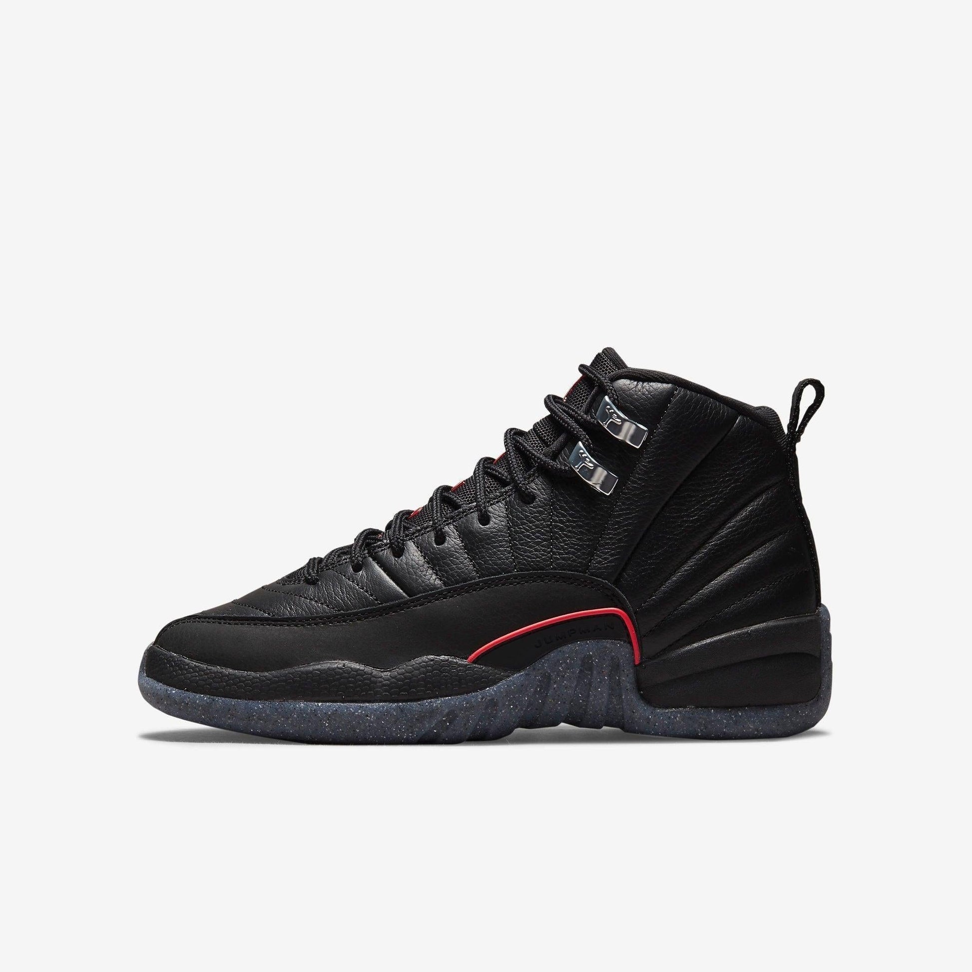 Air Jordan 12 Retro 'Utility' (2021) (GS) [DM5204-006] Athletic Basketball Sports Sneakers in Black / Black - Bright Crimson for Unisex Youth Kids Junior Boys Girls - AVBL MRKT (2)