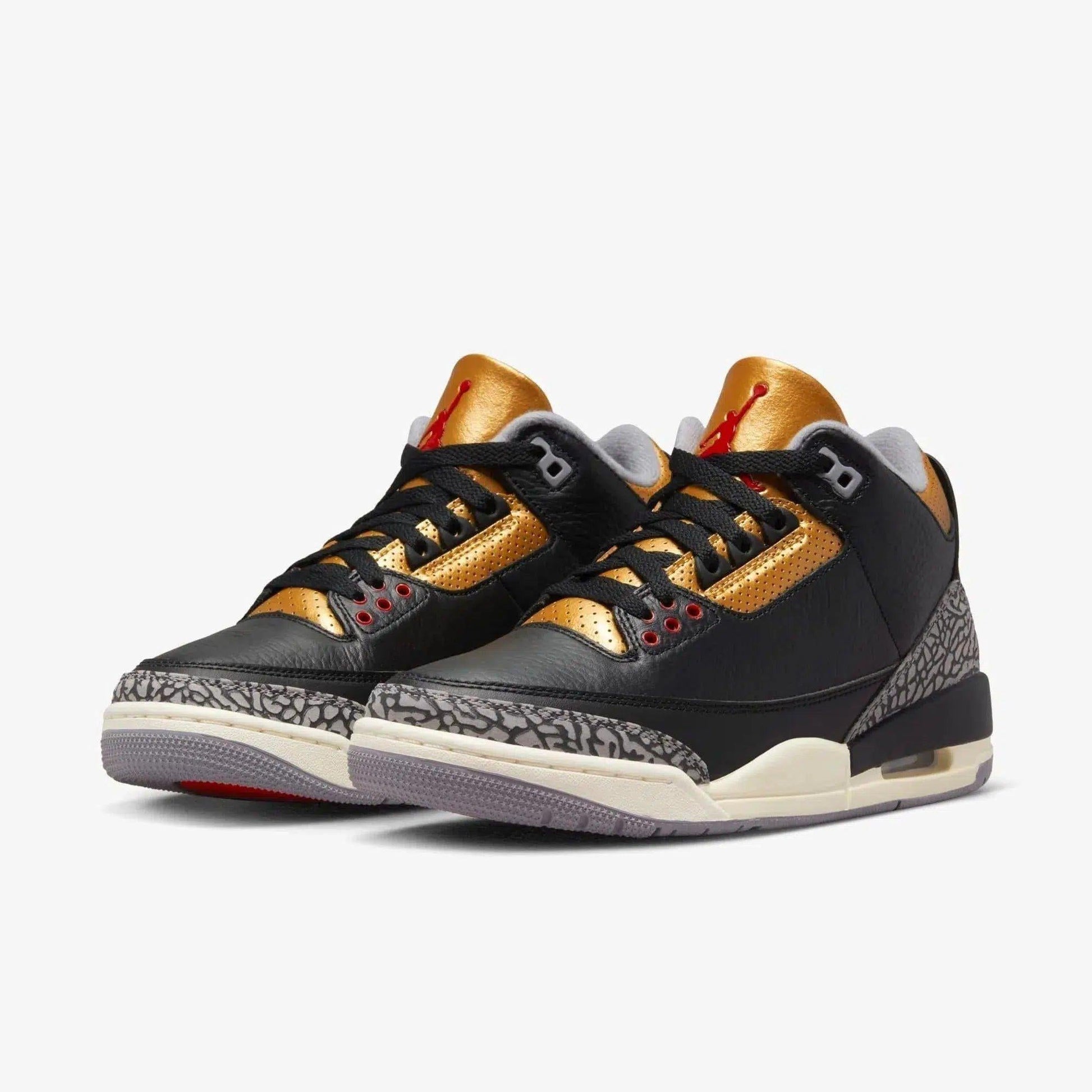 Air Jordan 3 Retro 'Black Cement / Metallic Gold' (2022) (Womens) [CK9246-067] Athletic Basketball Sports Sneakers in Black / Fire Red - Metallic Gold - Sail for Unisex Adult Female Ladies Girls WMNS - AVBL MRKT (1)
