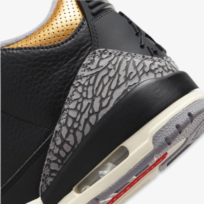 Air Jordan 3 Retro 'Black Cement / Metallic Gold' (2022) (Womens) [CK9246-067] Athletic Basketball Sports Sneakers in Black / Fire Red - Metallic Gold - Sail for Unisex Adult Female Ladies Girls WMNS - AVBL MRKT (9)