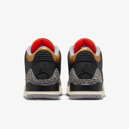Air Jordan 3 Retro 'Black Cement / Metallic Gold' (2022) (Womens) [CK9246-067] Athletic Basketball Sports Sneakers in Black / Fire Red - Metallic Gold - Sail for Unisex Adult Female Ladies Girls WMNS - AVBL MRKT (6)