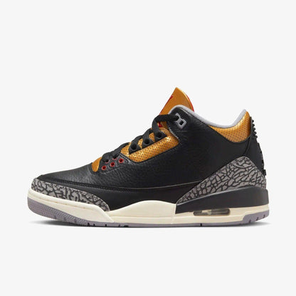 Air Jordan 3 Retro 'Black Cement / Metallic Gold' (2022) (Womens) [CK9246-067] Athletic Basketball Sports Sneakers in Black / Fire Red - Metallic Gold - Sail for Unisex Adult Female Ladies Girls WMNS - AVBL MRKT (2)