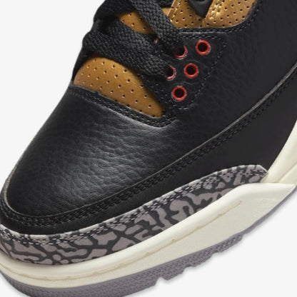 Air Jordan 3 Retro 'Black Cement / Metallic Gold' (2022) (Womens) [CK9246-067] Athletic Basketball Sports Sneakers in Black / Fire Red - Metallic Gold - Sail for Unisex Adult Female Ladies Girls WMNS - AVBL MRKT (8)