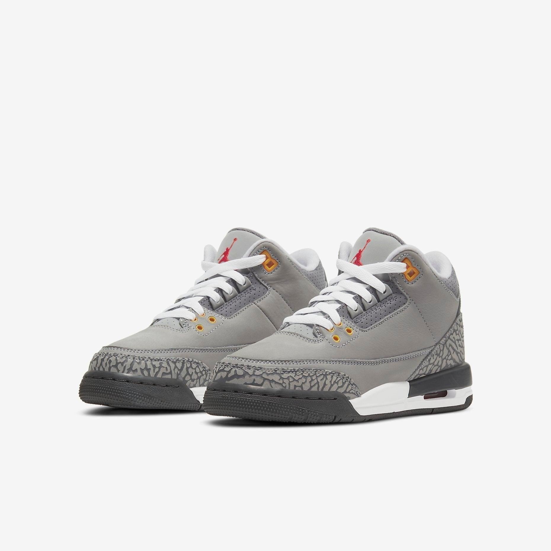 Air Jordan 3 Retro 'Cool Grey' (2021) (GS) [398614-012] Athletic Basketball Sports Sneakers in Silver / Sport Red - Light Graphite for Unisex Youth Kids Junior Boys Girls - AVBL MRKT (1)