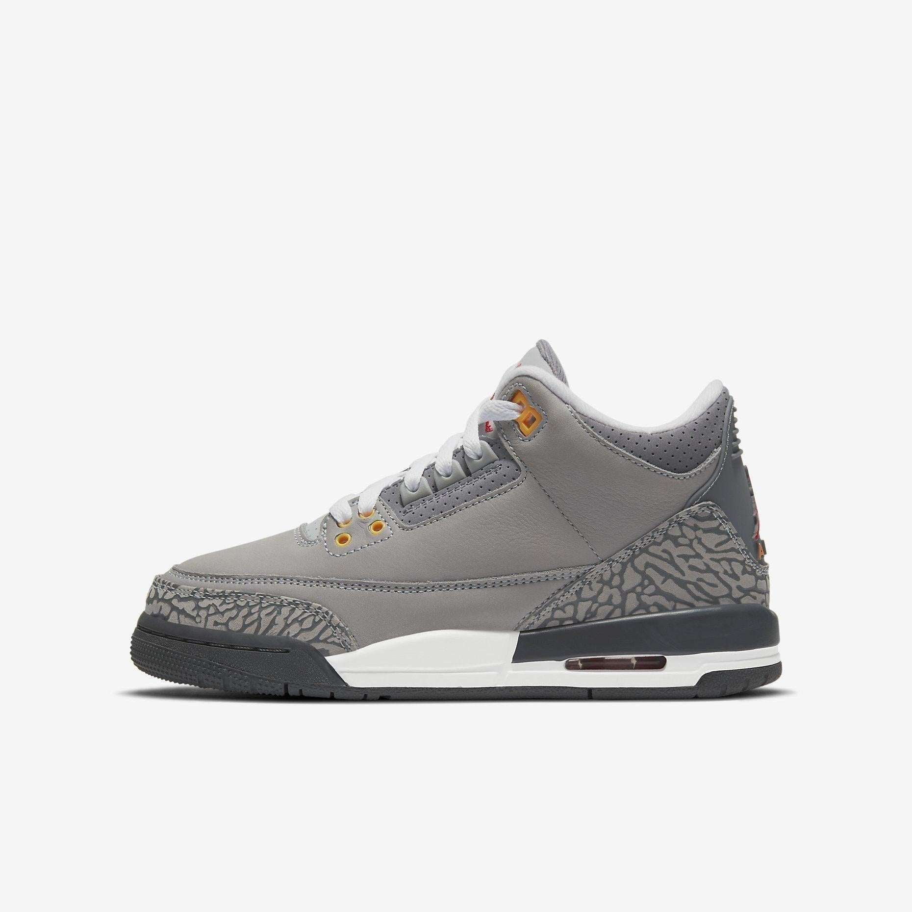 Air Jordan 3 Retro 'Cool Grey' (2021) (GS) [398614-012] Athletic Basketball Sports Sneakers in Silver / Sport Red - Light Graphite for Unisex Youth Kids Junior Boys Girls - AVBL MRKT (2)