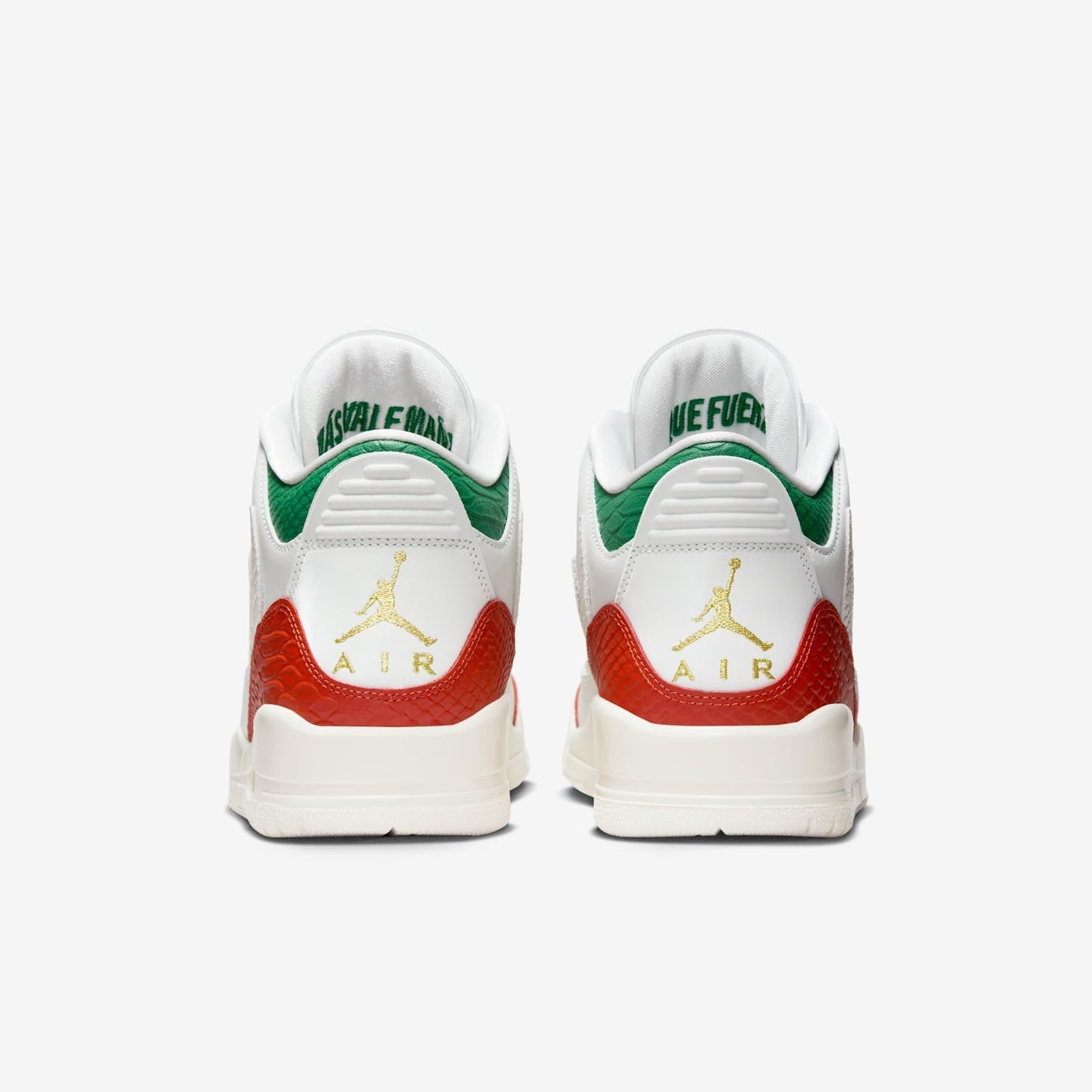 Air Jordan 3 Retro 'Mexico El Vuelo / Que Fuerza - Mas Vale Mana' (2025) [IO1752-100] Athletic Basketball Sports Sneakers in Summit White / Metallic Gold - Pine Green - Red for Unisex Adult Mens - AVBL MRKT (6)