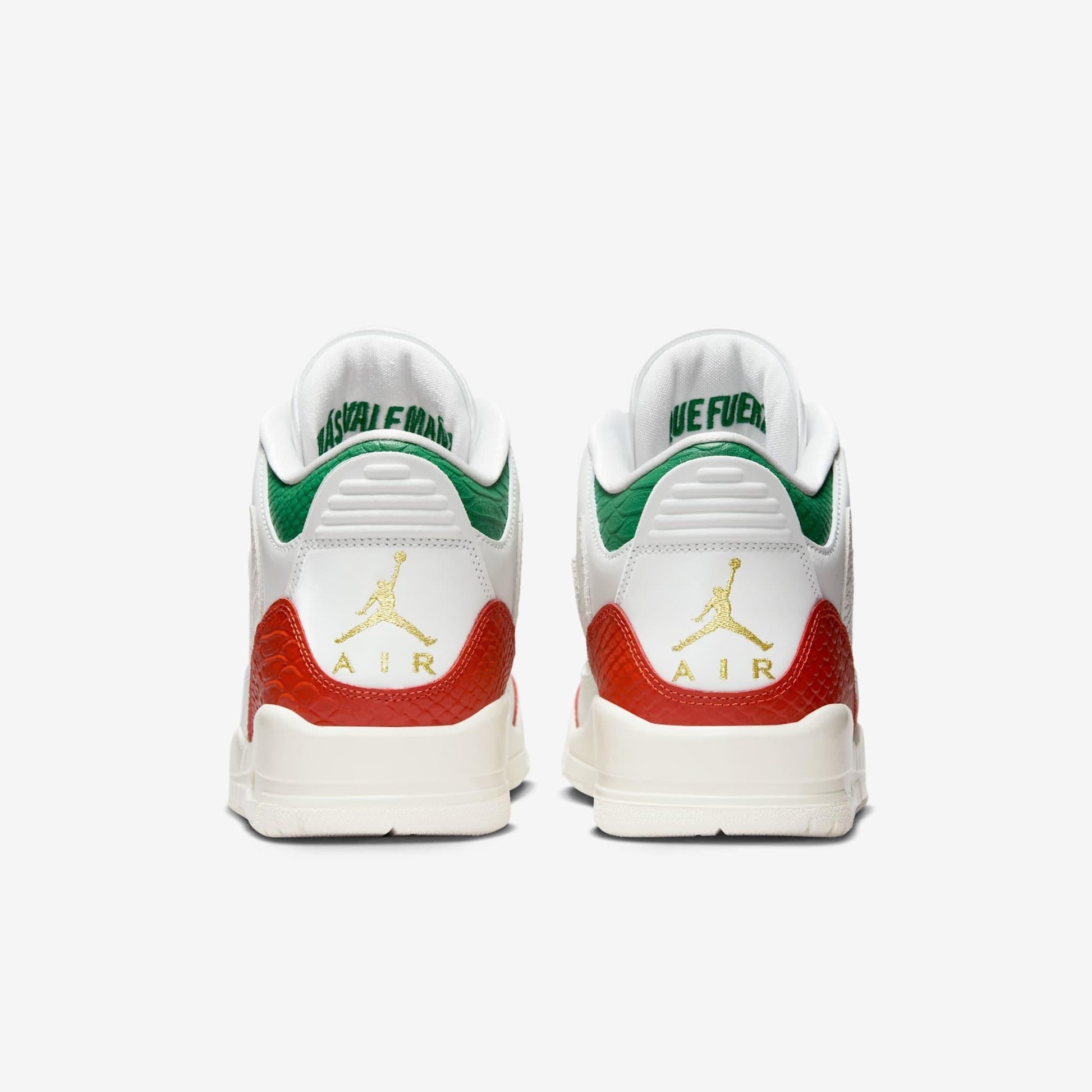 Air Jordan 3 Retro 'Mexico El Vuelo / Que Fuerza - Mas Vale Mana' (2025) [IO1752-100] Athletic Basketball Sports Sneakers in Summit White / Metallic Gold - Pine Green - Red for Unisex Adult Mens - AVBL MRKT (6)
