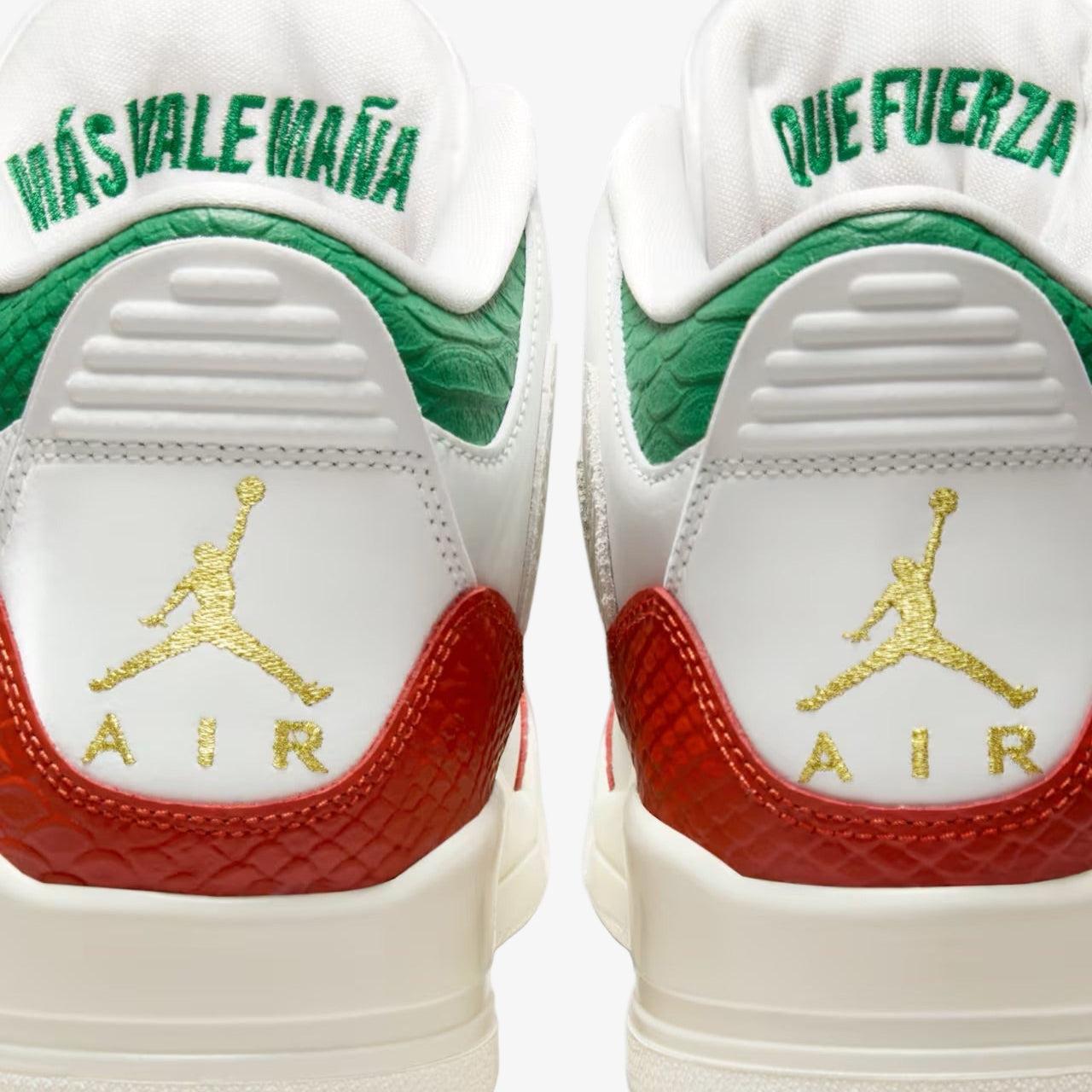 Air Jordan 3 Retro 'Mexico El Vuelo / Que Fuerza - Mas Vale Mana' (2025) [IO1752-100] Athletic Basketball Sports Sneakers in Summit White / Metallic Gold - Pine Green - Red for Unisex Adult Mens - AVBL MRKT (7)