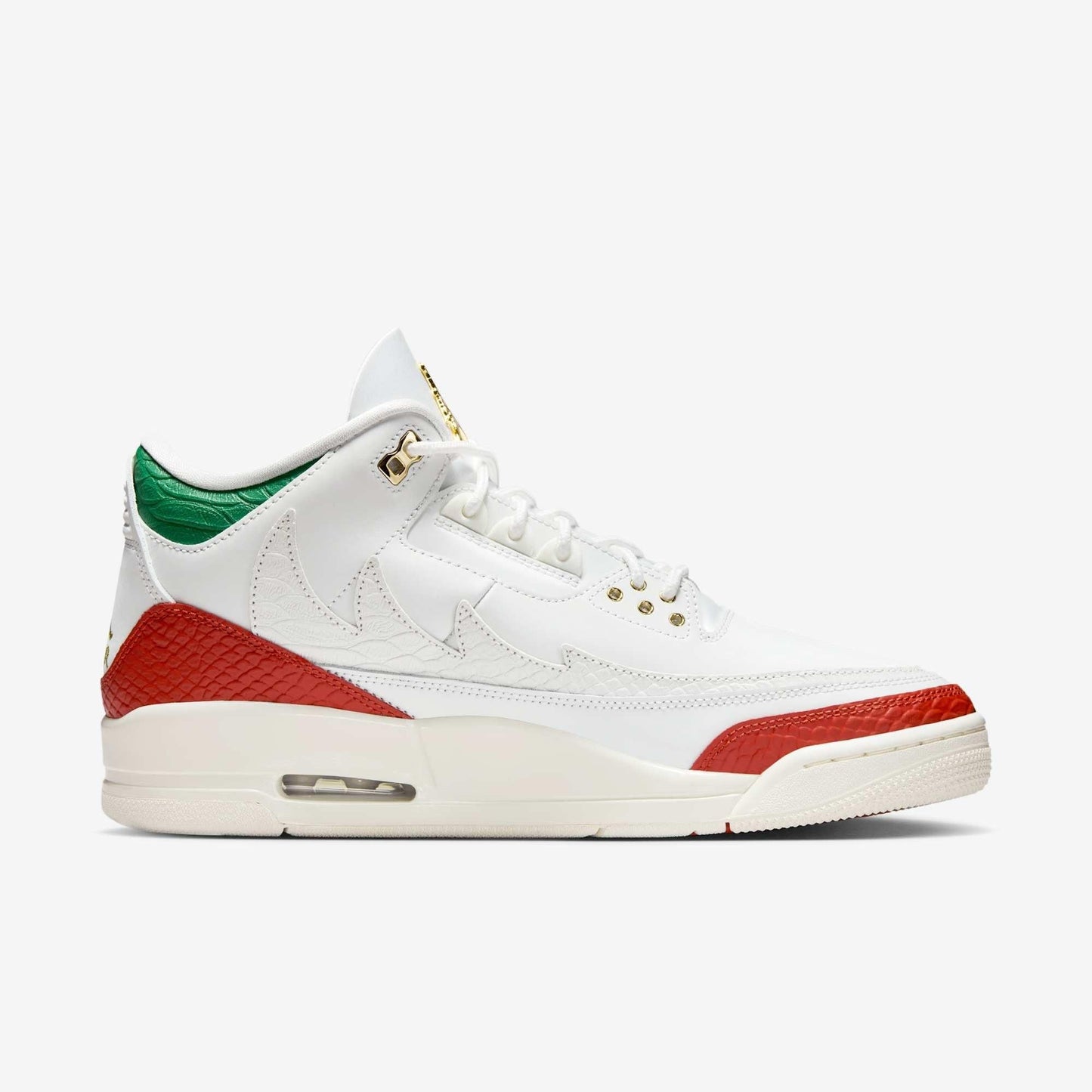 Air Jordan 3 Retro 'Mexico El Vuelo / Que Fuerza - Mas Vale Mana' (2025) [IO1752-100] Athletic Basketball Sports Sneakers in Summit White / Metallic Gold - Pine Green - Red for Unisex Adult Mens - AVBL MRKT (4)