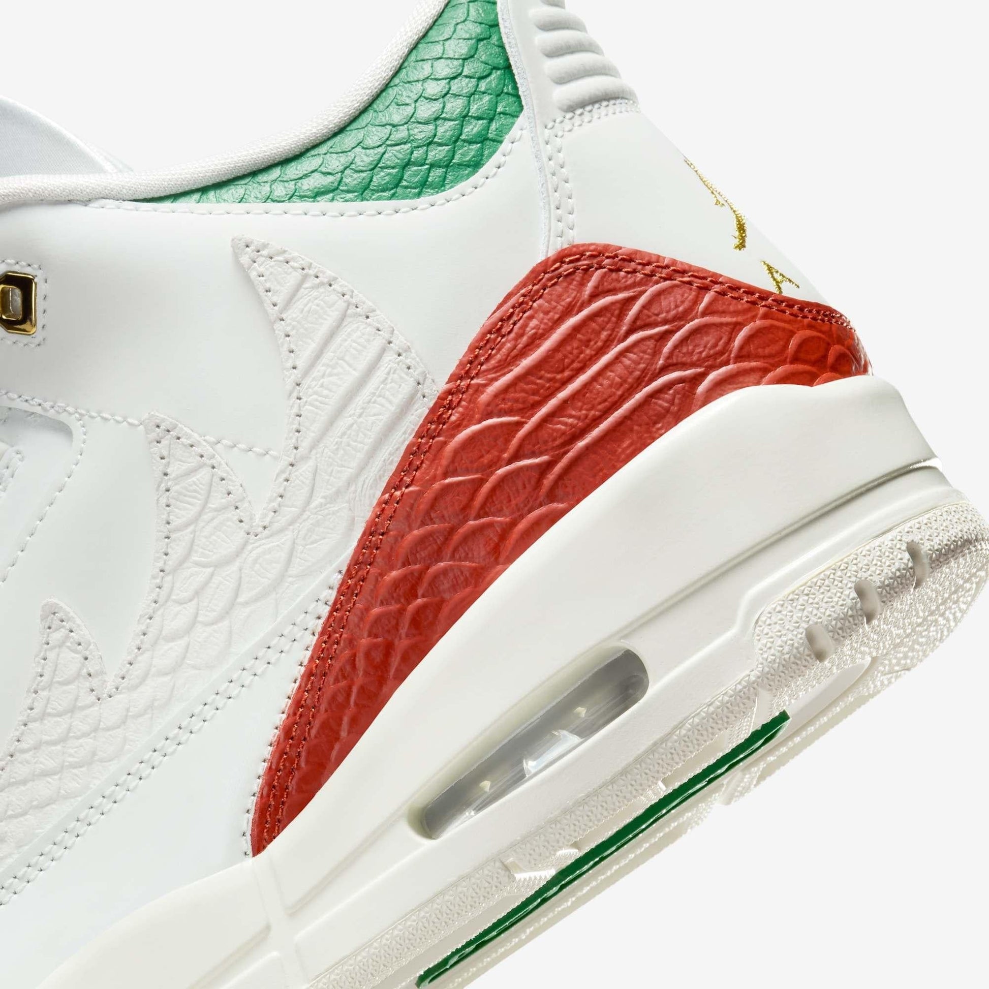 Air Jordan 3 Retro 'Mexico El Vuelo / Que Fuerza - Mas Vale Mana' (2025) [IO1752-100] Athletic Basketball Sports Sneakers in Summit White / Metallic Gold - Pine Green - Red for Unisex Adult Mens - AVBL MRKT (9)