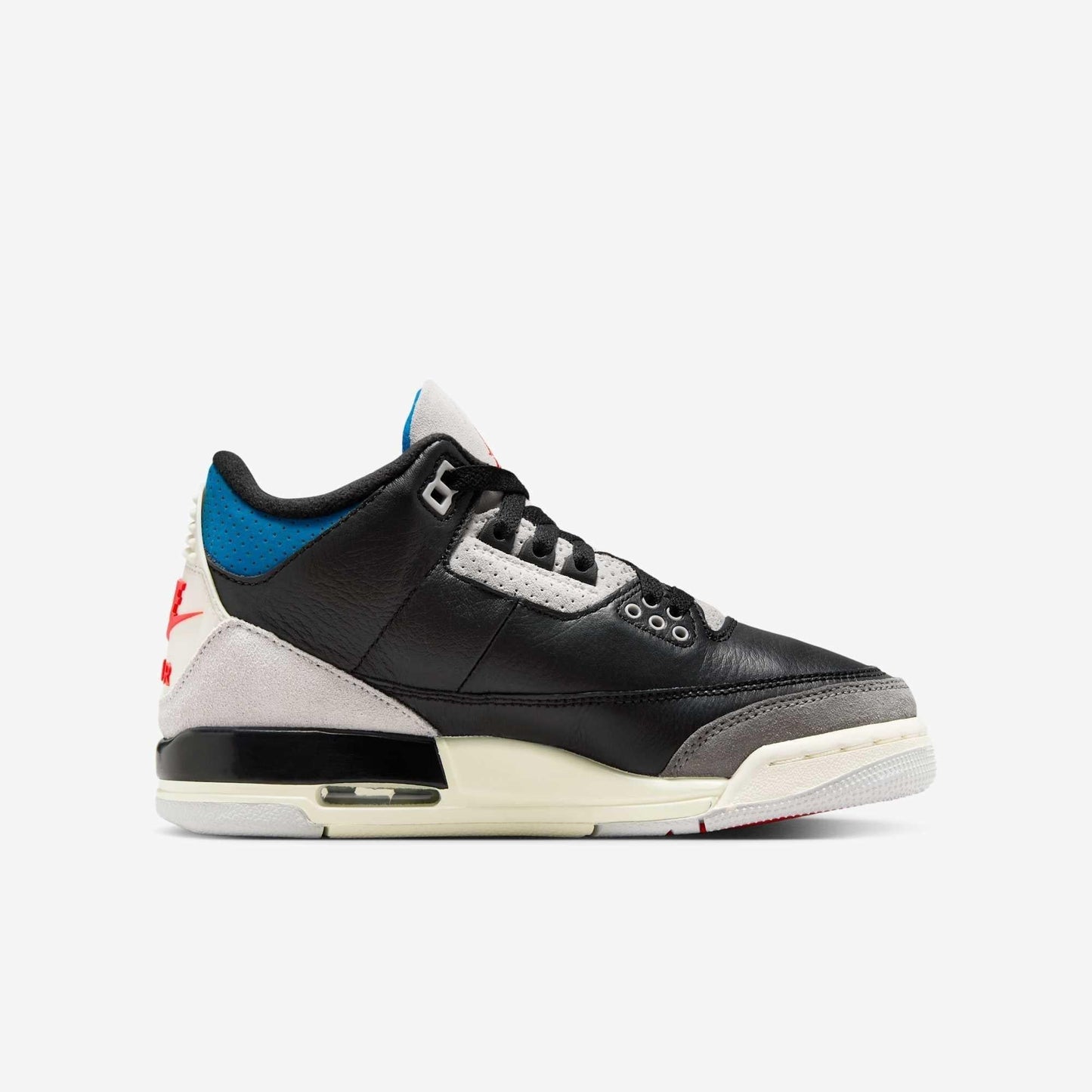 Air Jordan 3 Retro OG 'Rare Air' (2025) (GS) [IB8968-004] Athletic Basketball Sports Sneakers in Black / Chile Red - Neutral Grey - Military Blue for Unisex Youth Kids Junior Boys Girls - AVBL MRKT (4)