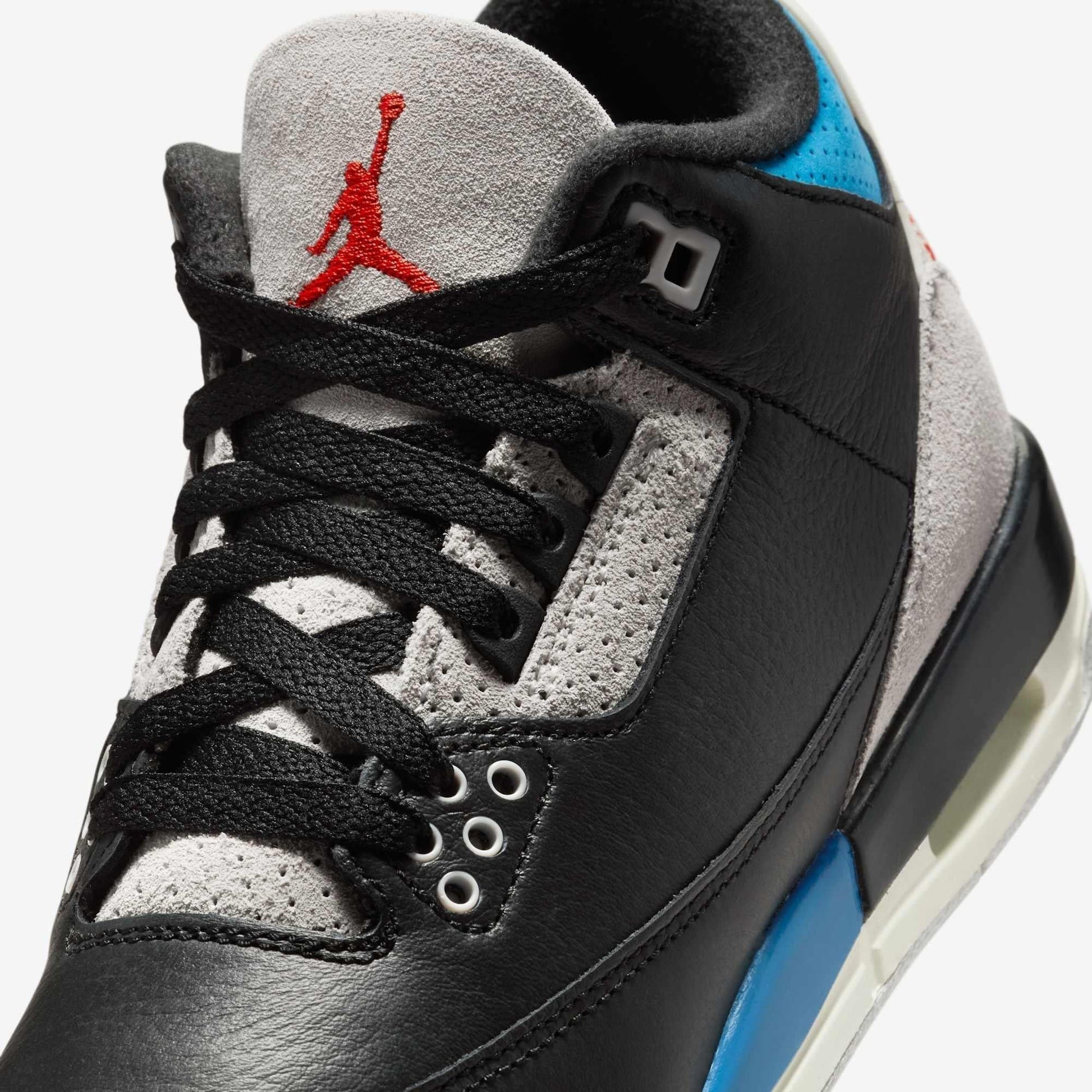 Air Jordan 3 Retro OG 'Rare Air' (2025) (GS) [IB8968-004] Athletic Basketball Sports Sneakers in Black / Chile Red - Neutral Grey - Military Blue for Unisex Youth Kids Junior Boys Girls - AVBL MRKT (7)