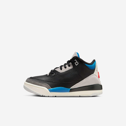 Air Jordan 3 Retro OG 'Rare Air' (2025) (PS) [IB8969-004] Athletic Basketball Sports Sneakers in Black / Chile Red - Neutral Grey - Military Blue for Unisex Little Kids Pre-School Boys Girls - AVBL MRKT (2)