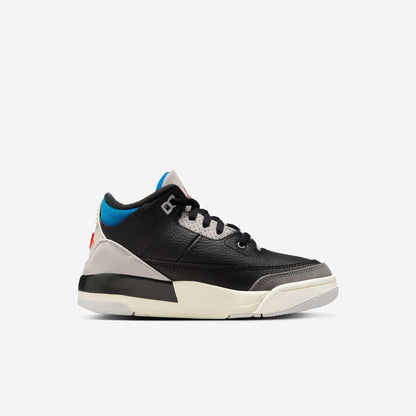 Air Jordan 3 Retro OG 'Rare Air' (2025) (PS) [IB8969-004] Athletic Basketball Sports Sneakers in Black / Chile Red - Neutral Grey - Military Blue for Unisex Little Kids Pre-School Boys Girls - AVBL MRKT (4)