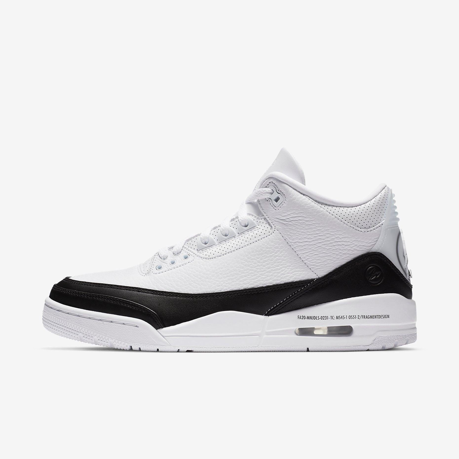 Air Jordan 3 Retro SP x Fragment Design 'Hiroshi Fujiwara' (2020) [DA3595-100] Athletic Basketball Sports Sneakers in White / White - Black for Unisex Adult Mens - AVBL MRKT (2)