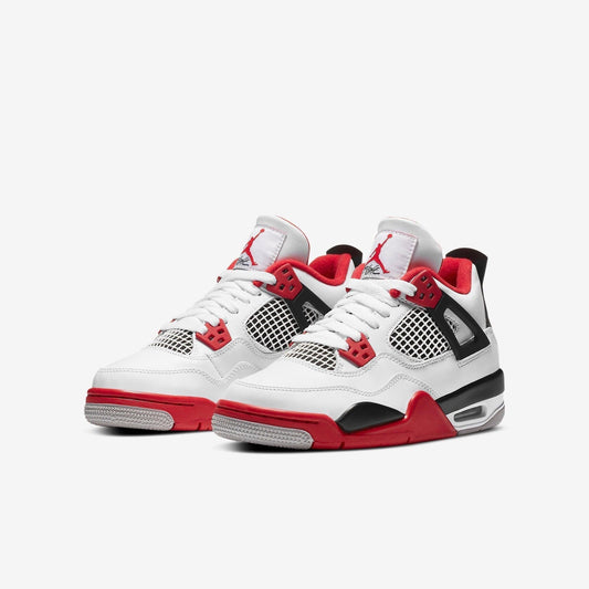 Air Jordan 4 Retro 'Fire Red' (2020) (GS) [408452-160] Athletic Basketball Sports Sneakers in White / Fire Red - Black - Tech Grey for Unisex Youth Kids Junior Boys Girls - AVBL MRKT (1)