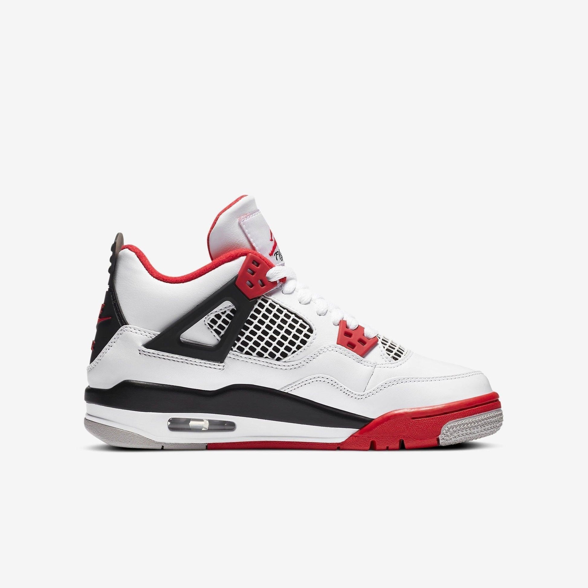 Air Jordan 4 Retro 'Fire Red' (2020) (GS) [408452-160] Athletic Basketball Sports Sneakers in White / Fire Red - Black - Tech Grey for Unisex Youth Kids Junior Boys Girls - AVBL MRKT (4)