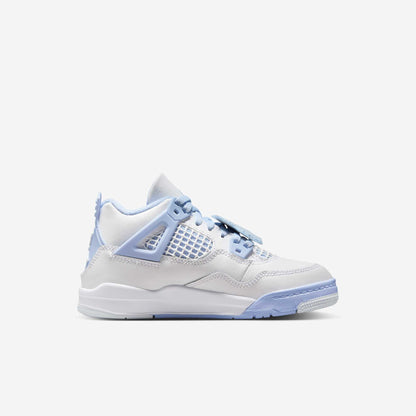 Air Jordan 4 Retro 'Forget Me Not / Aluminum' (2025) (PS) [IB8962-100] Athletic Basketball Sports Sneakers in White / Aluminum - Blue Tint for Unisex Little Kids Pre-School Boys Girls - AVBL MRKT (4)